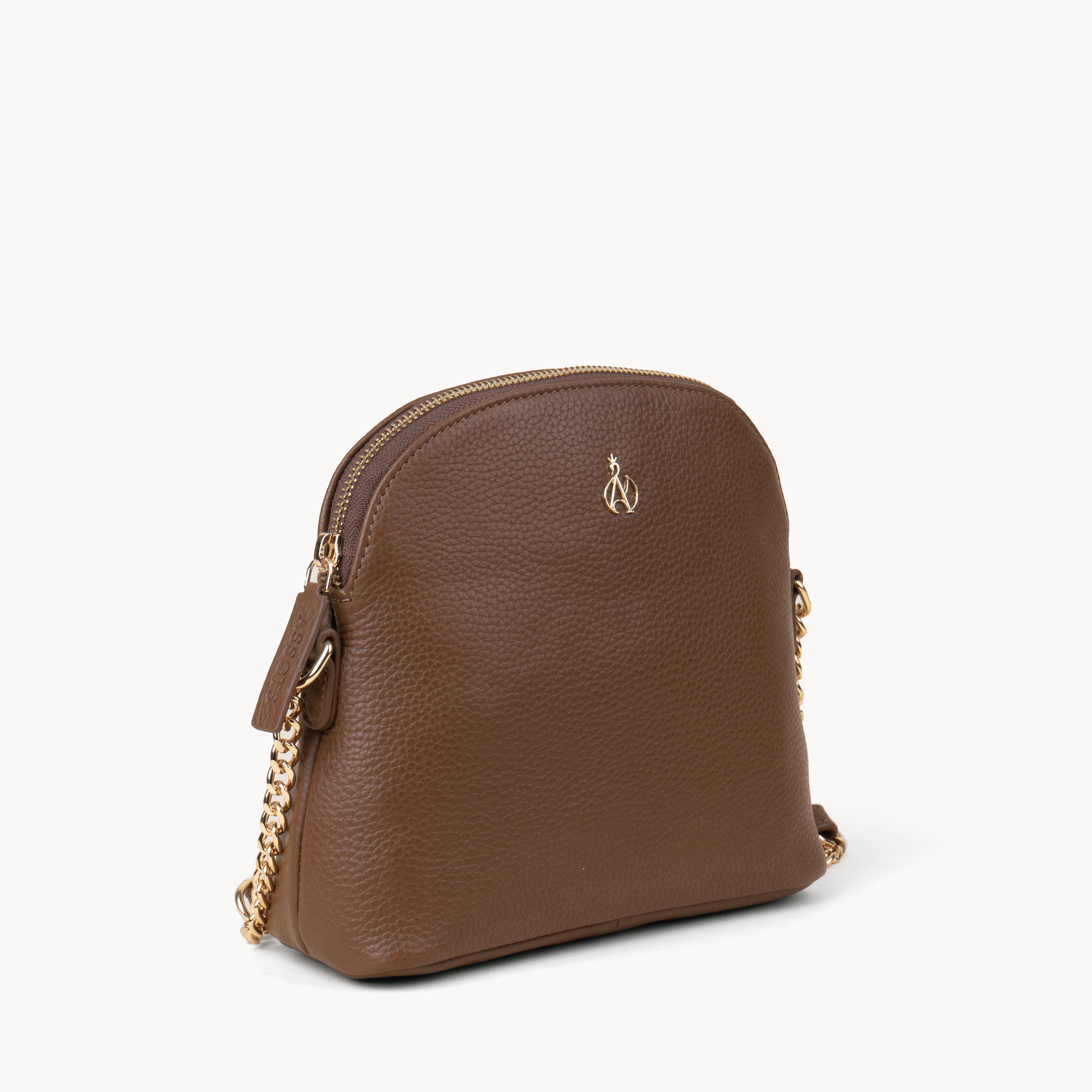 'DOVE' Tan Pebble Grain Real Leather Crossbody Bag