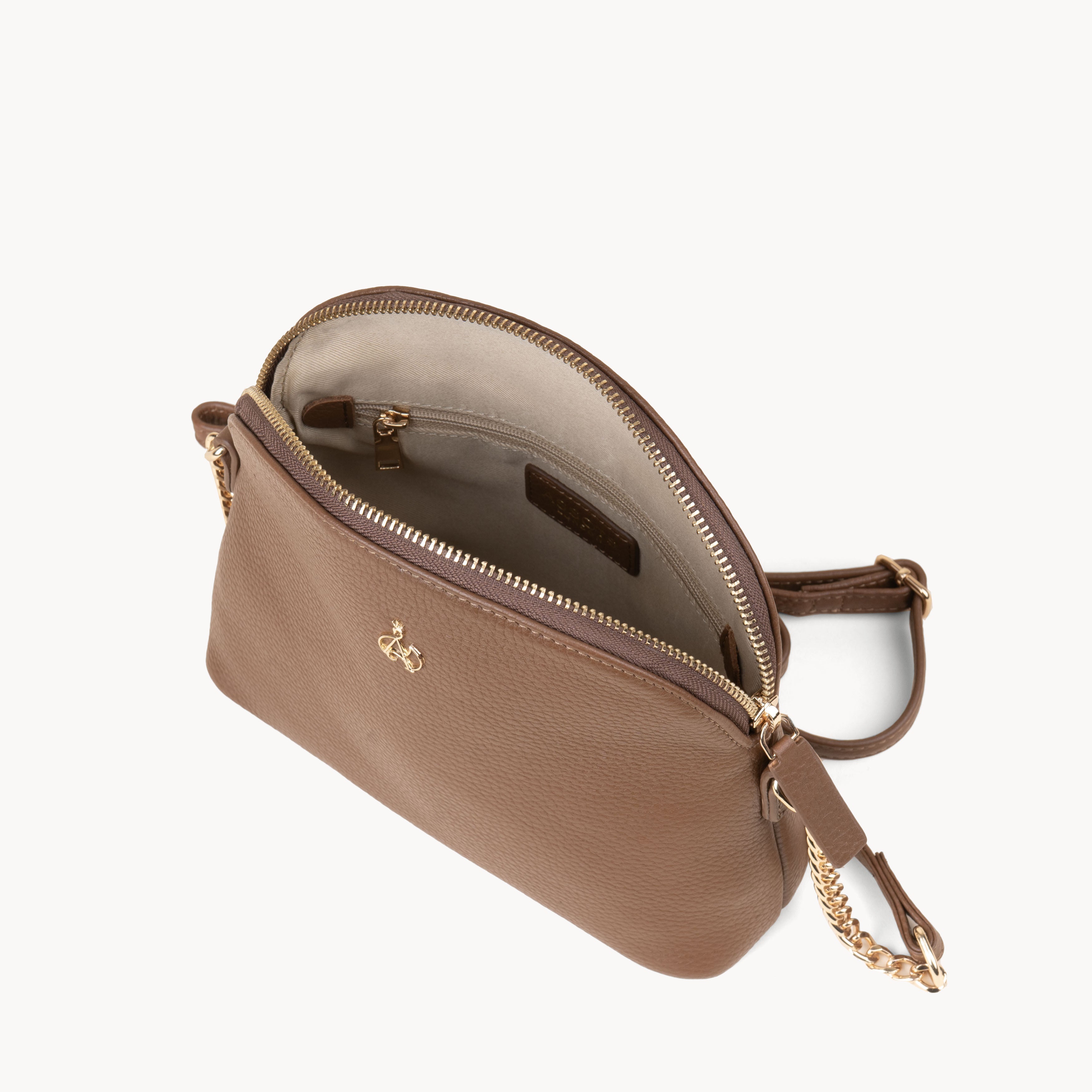 'DOVE' Tan Pebble Grain Real Leather Crossbody Bag
