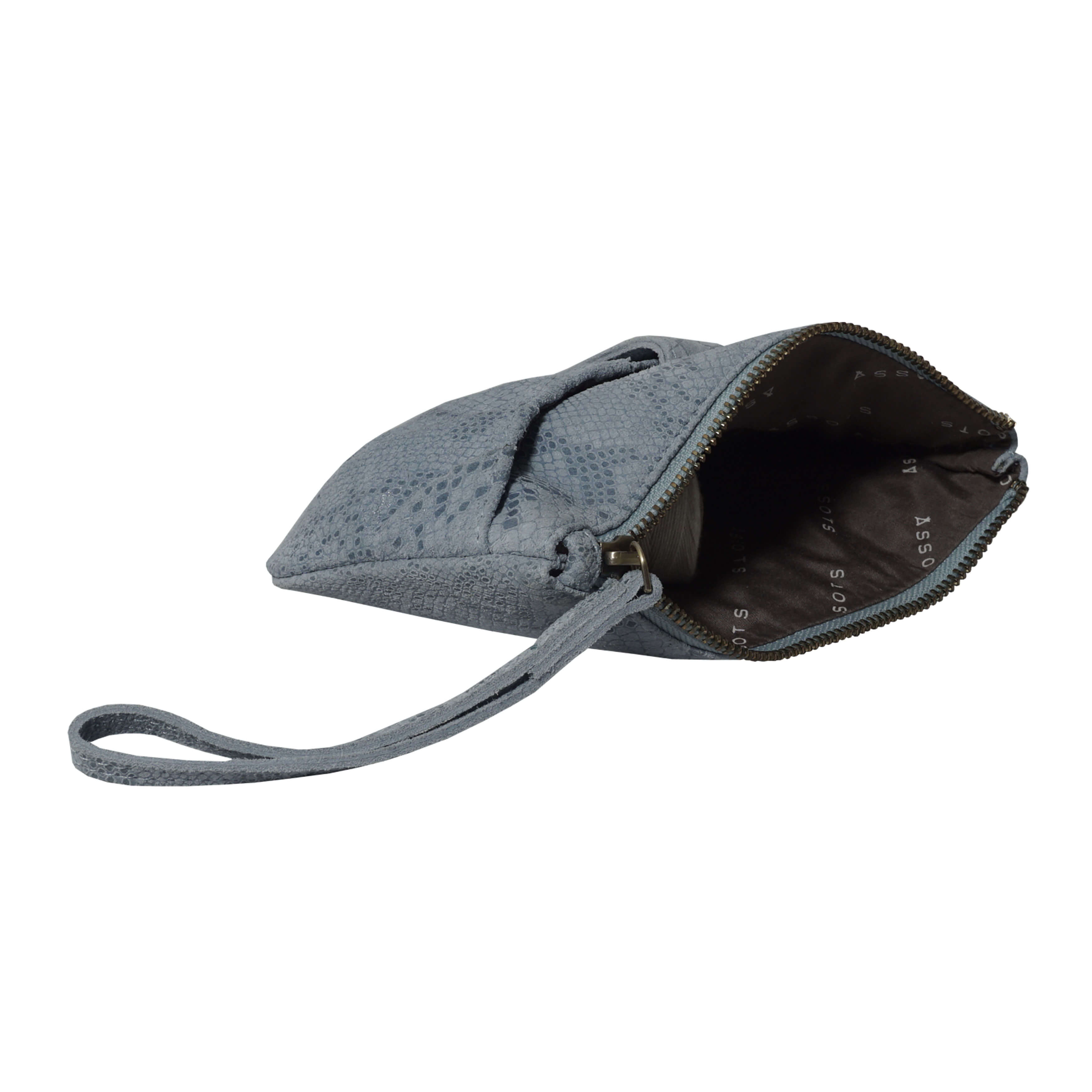 'DARCY' Pastel Blue Pleated Snake Print Real Leather Wristlet Pouch