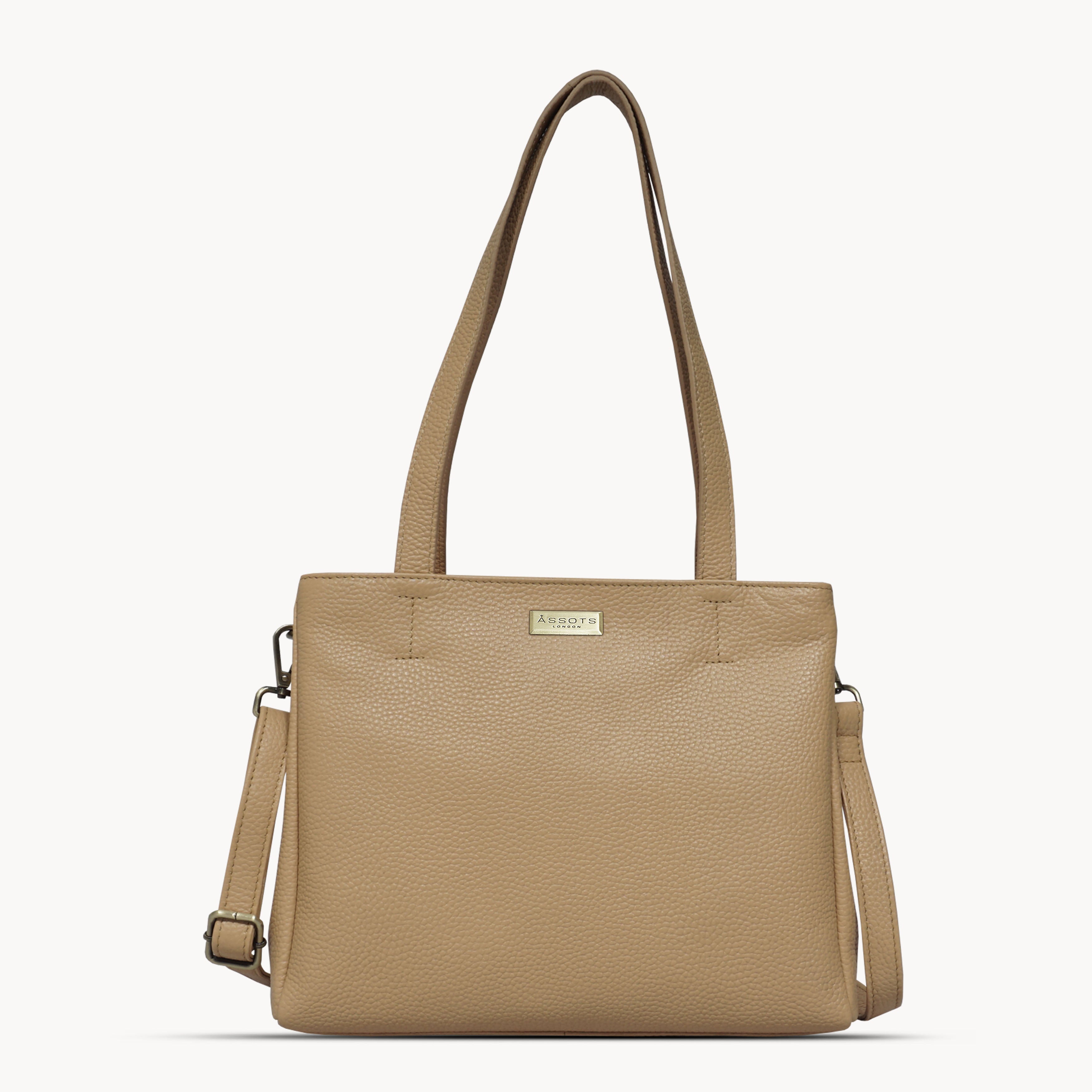 'DEBRA' Camel Pebble Grain Real Leather Crossbody Shoulder Bag