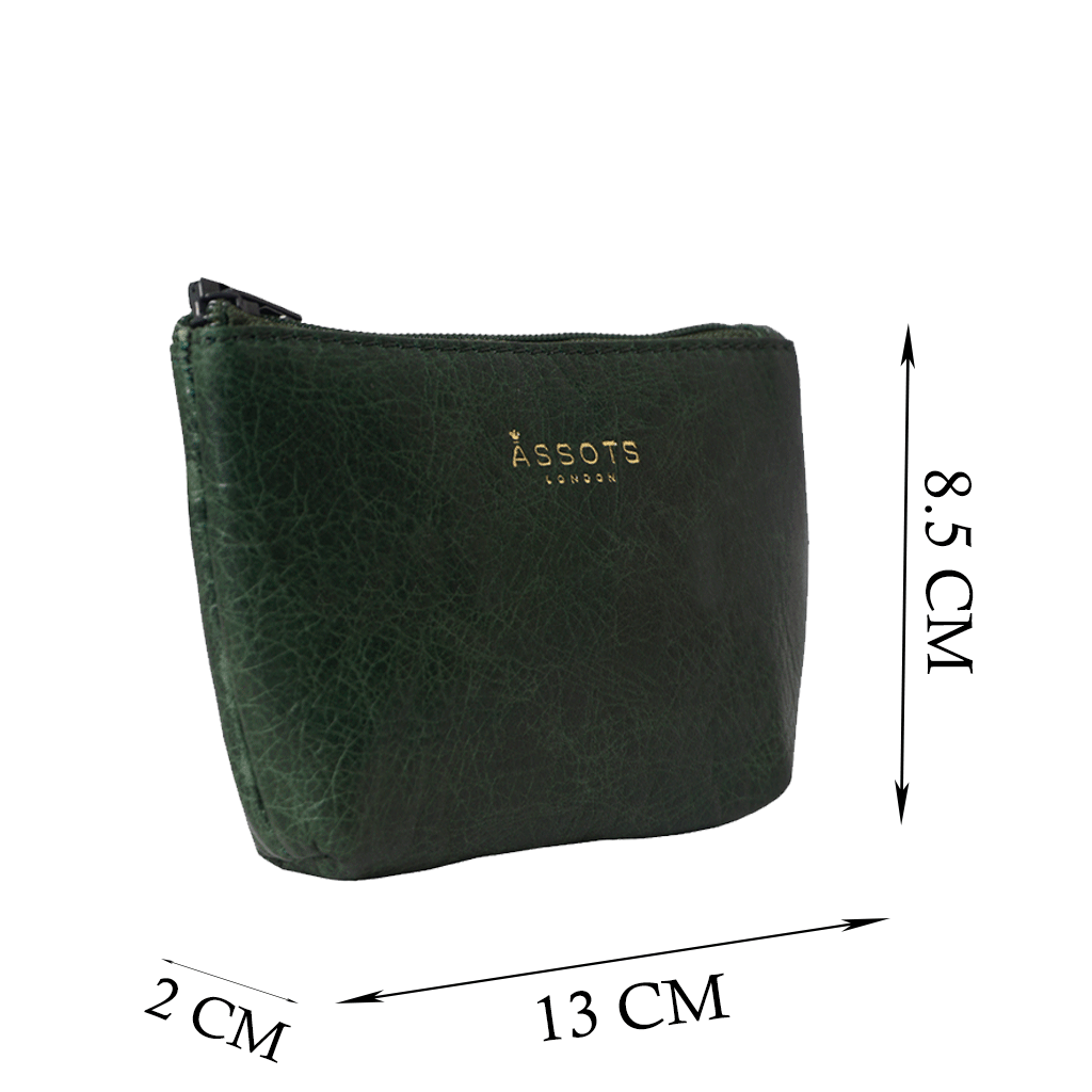 'Diana' Tree Top Green Full Grain Leather Zip Top Coin Purse