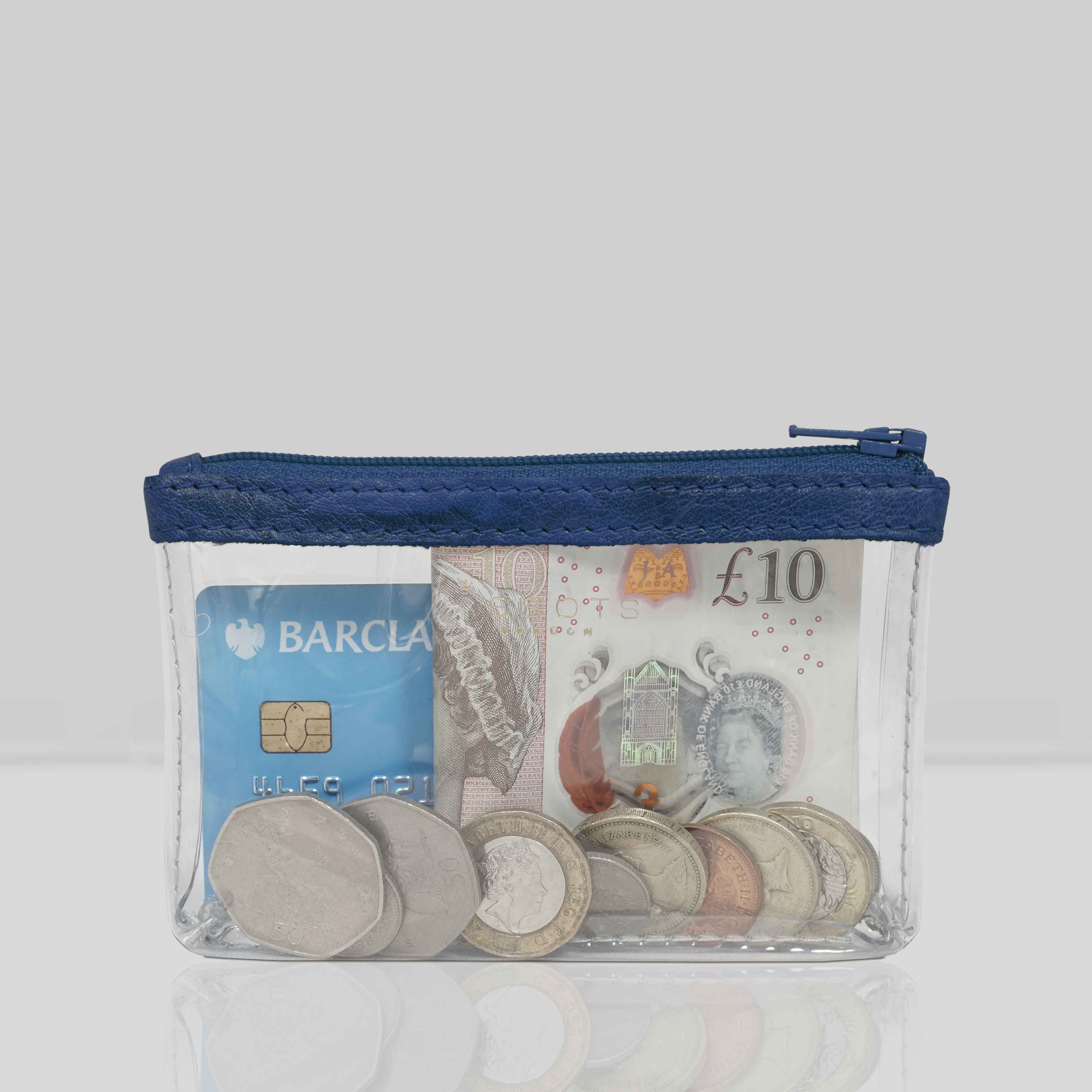 'DINAH' Transparent Zip Top Blue Iris Coin Purse