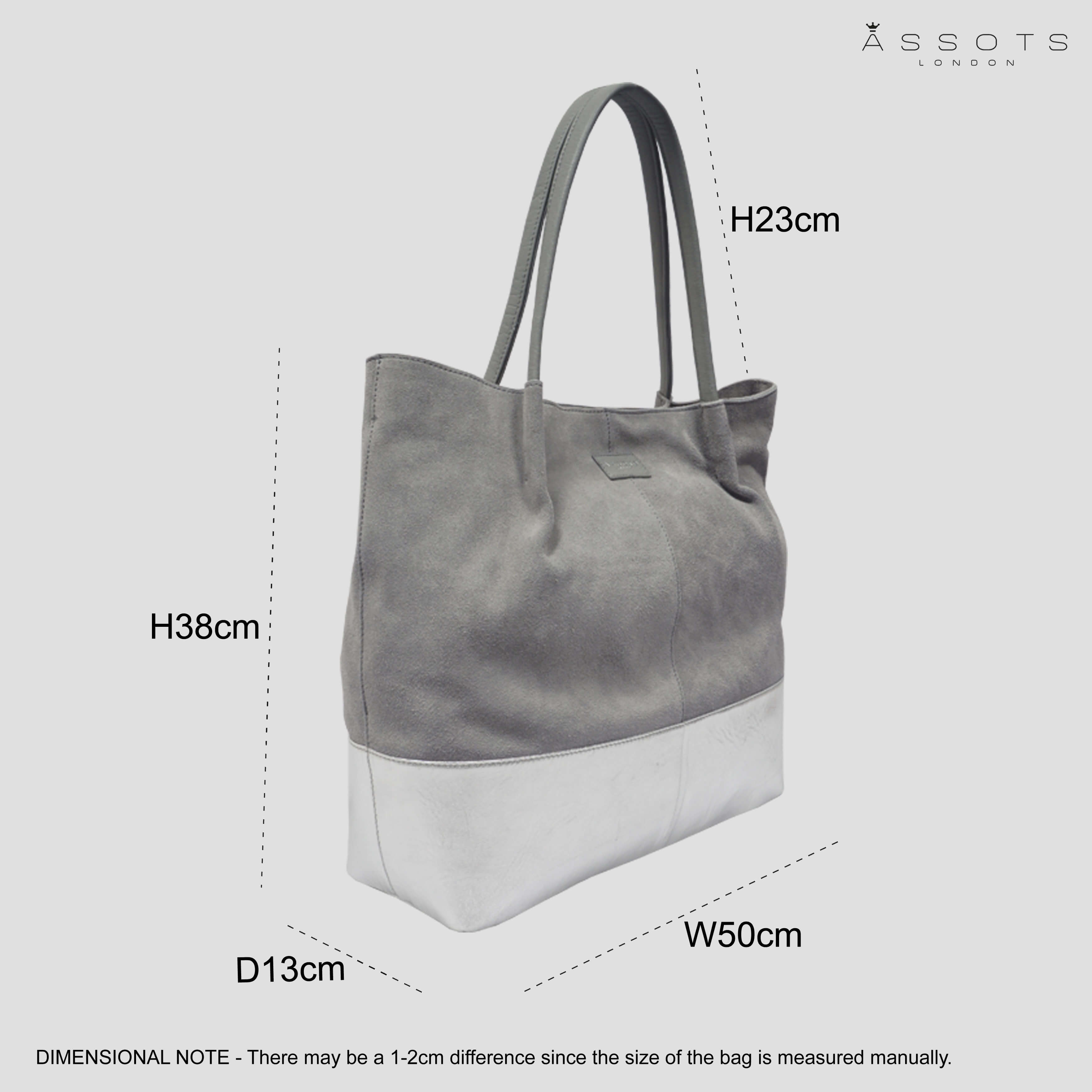 'DONNA' Grey and Metallic Silver Real Leather Unlined Designer Shopper Bag