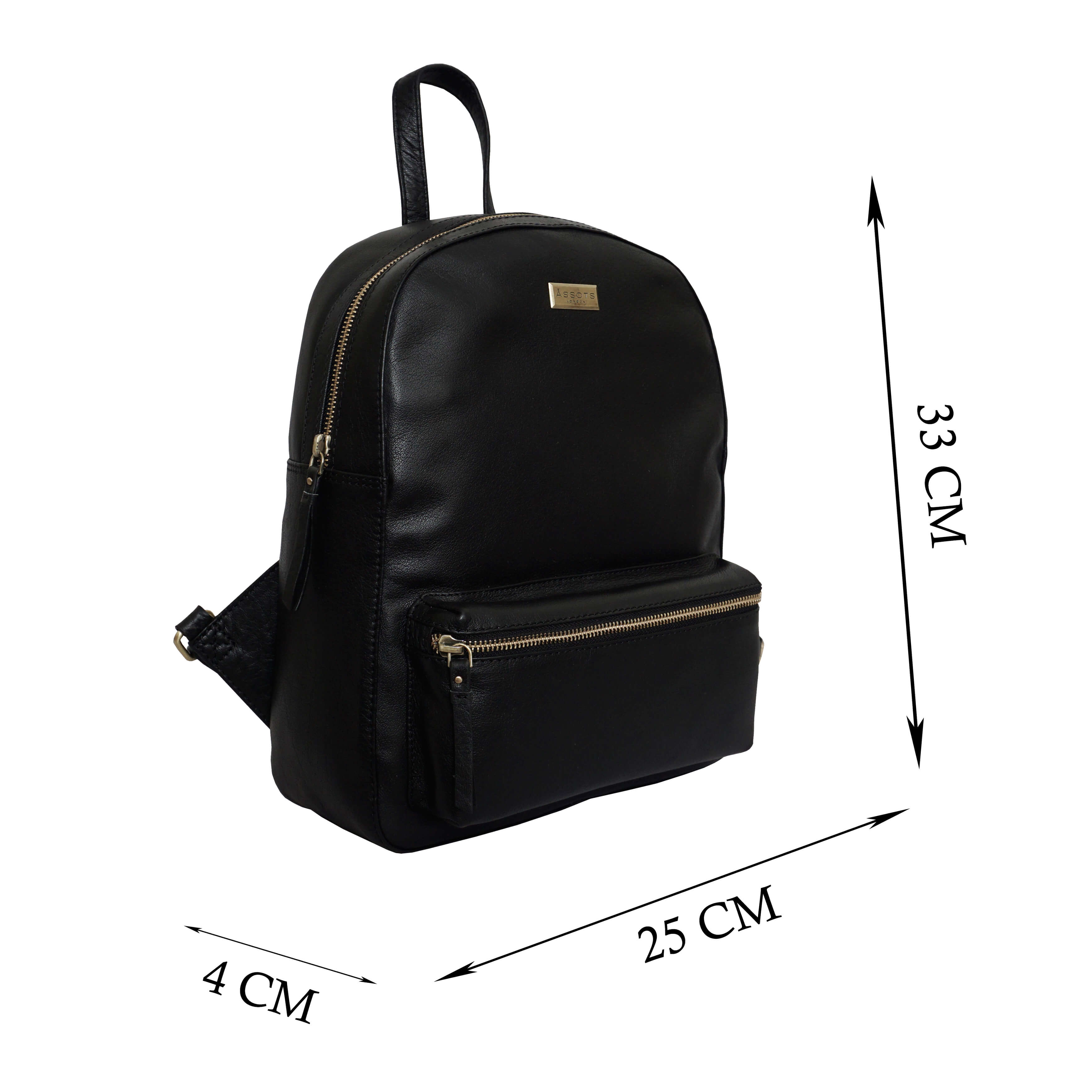'EDEN' Black Full Grain Small Leather Zip Top Backpack