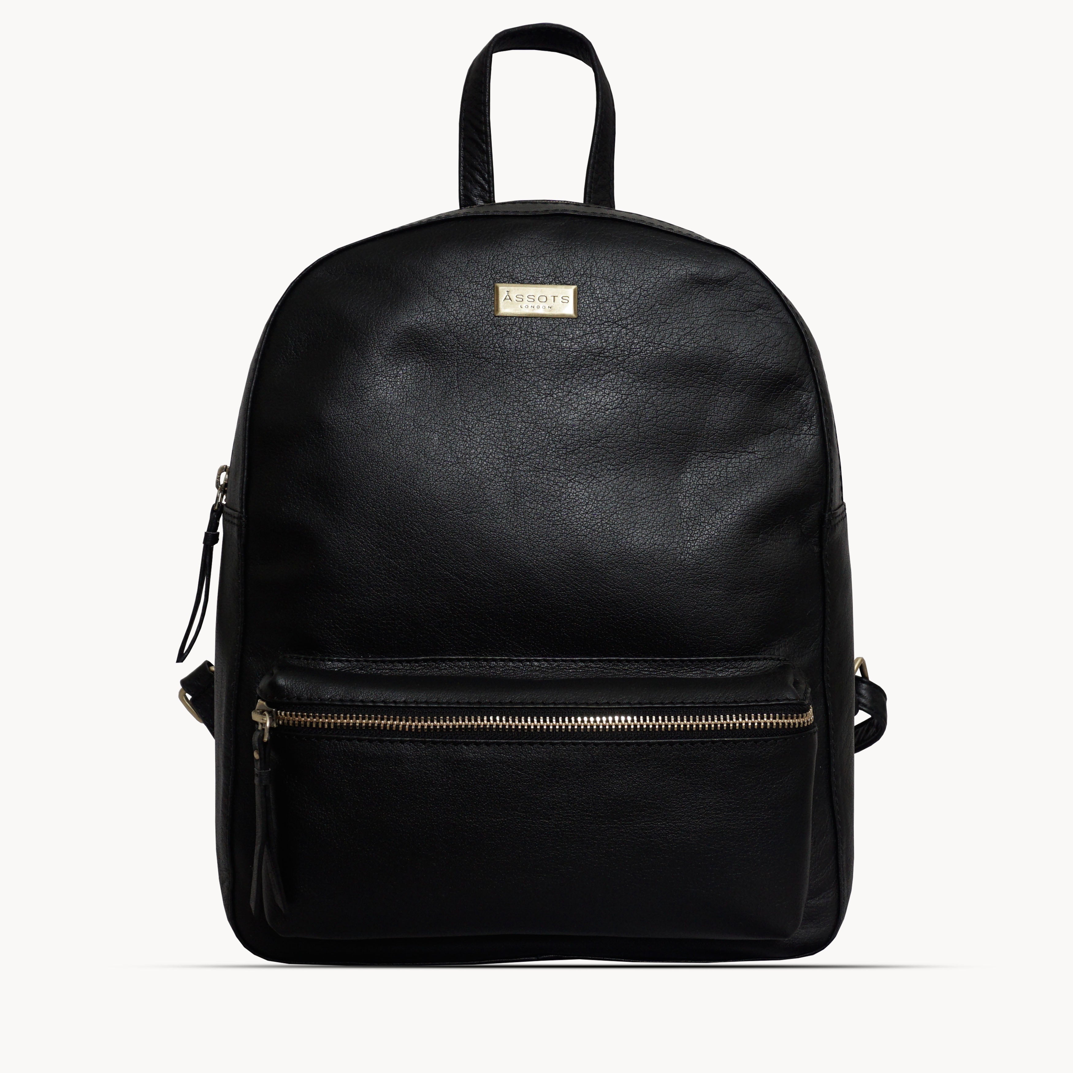 'EDEN' Black Full Grain Small Leather Zip Top Backpack