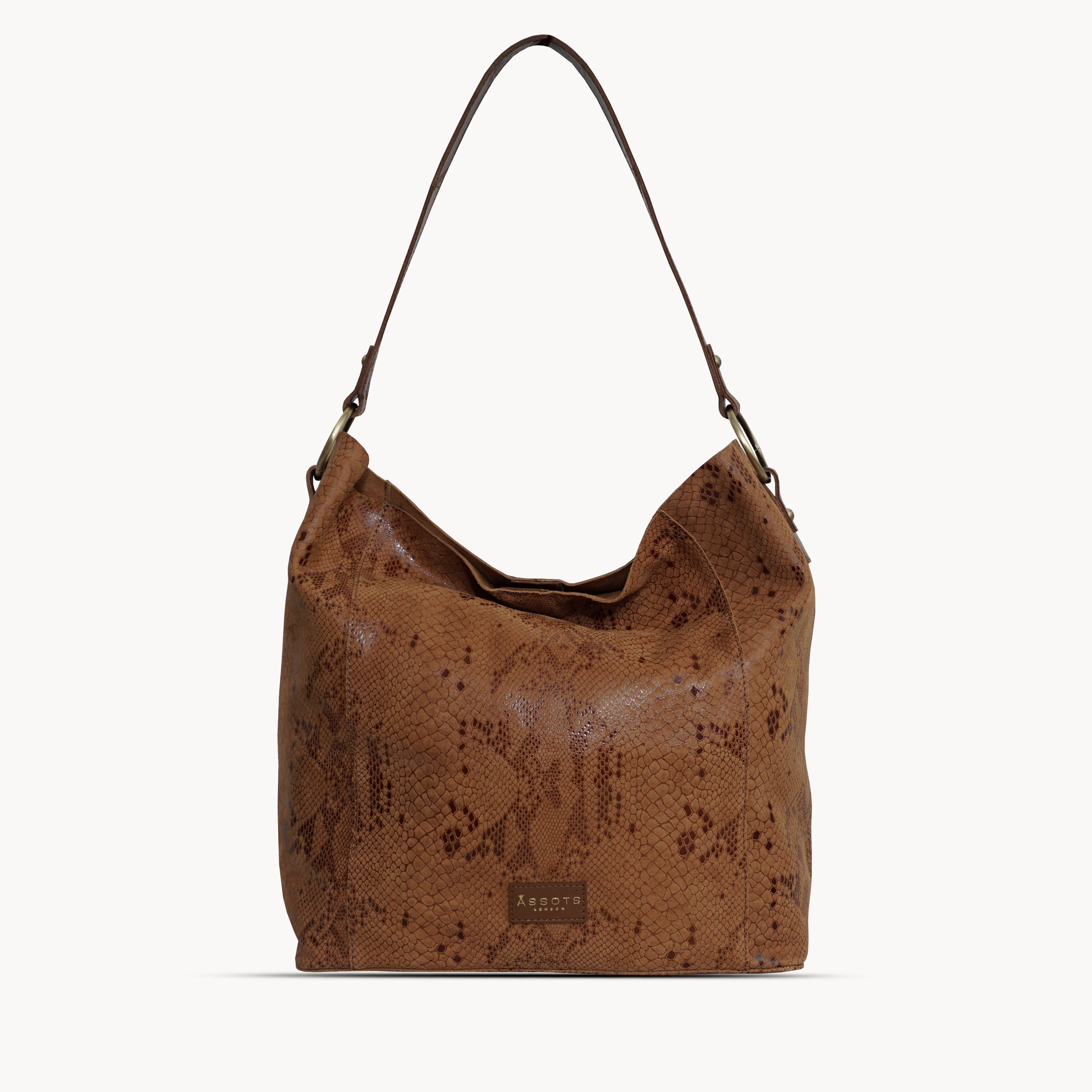 'Esme' Brown Python Snake Real Leather Slouchy Hobo Bag