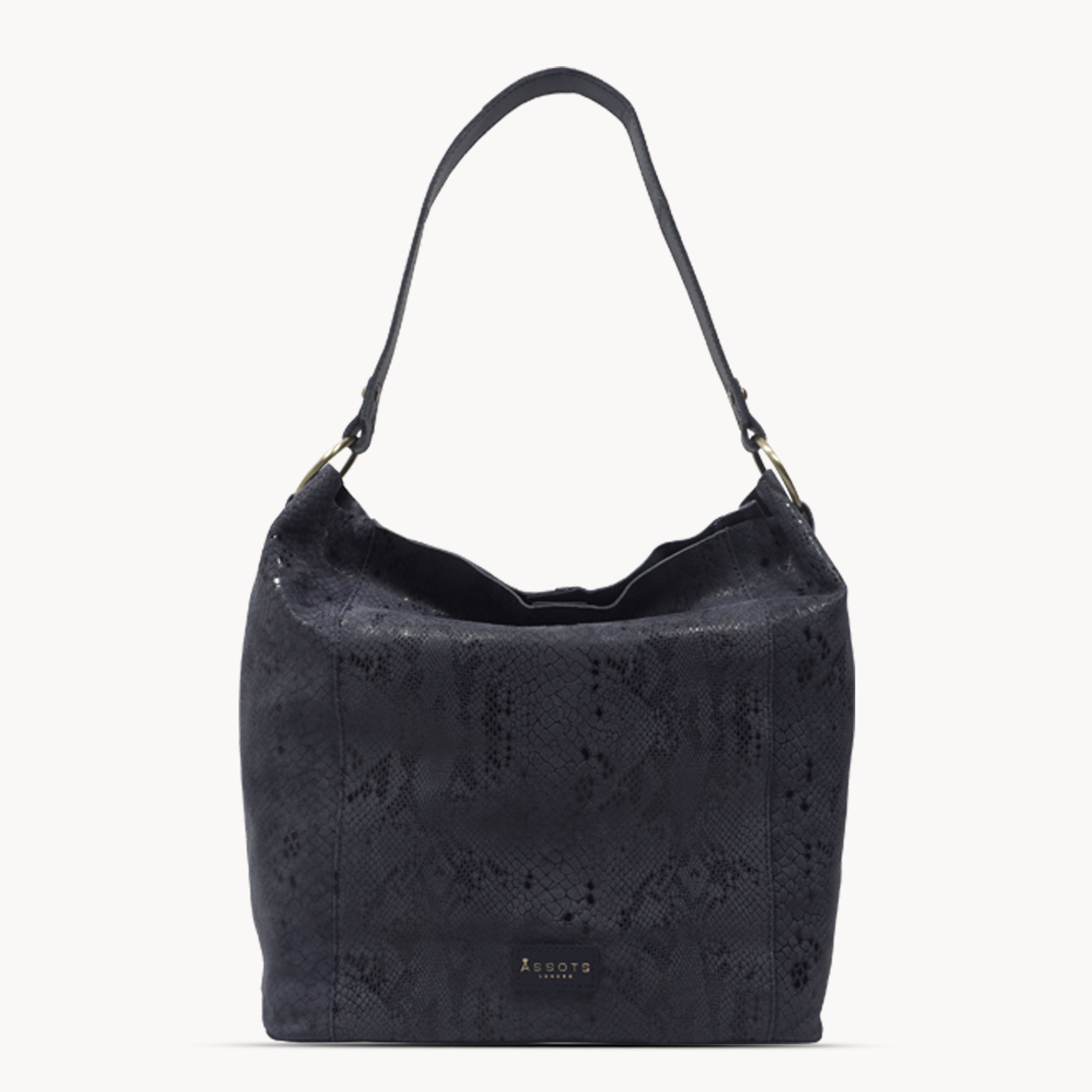 'Esme' Navy Python Snake Real Leather Slouchy Hobo Bag