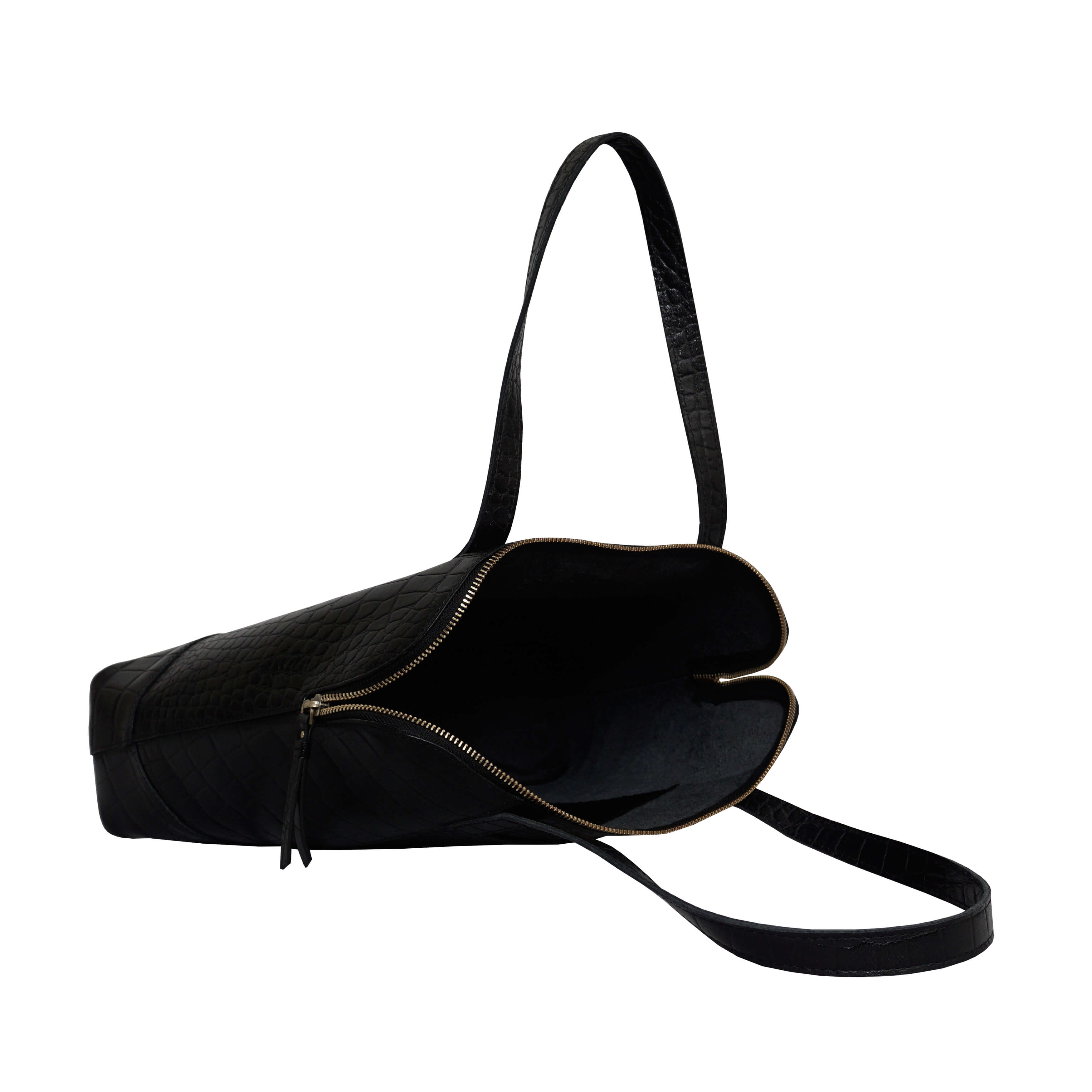 'Eva' Black Croc Real Leather Designer Unlined Tote Bag