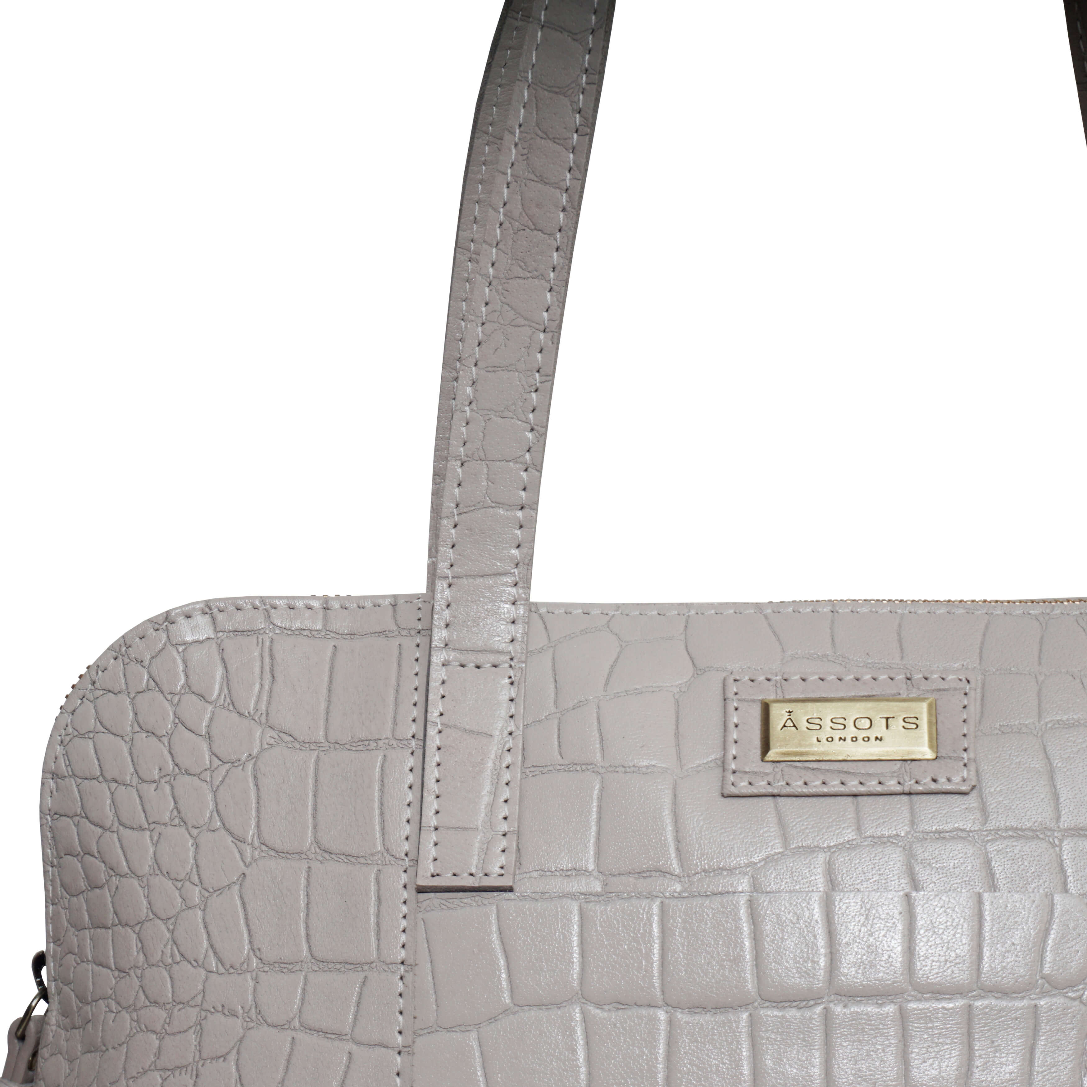 'Eva' Ice Grey Croc Real Leather Designer Unlined Tote Bag