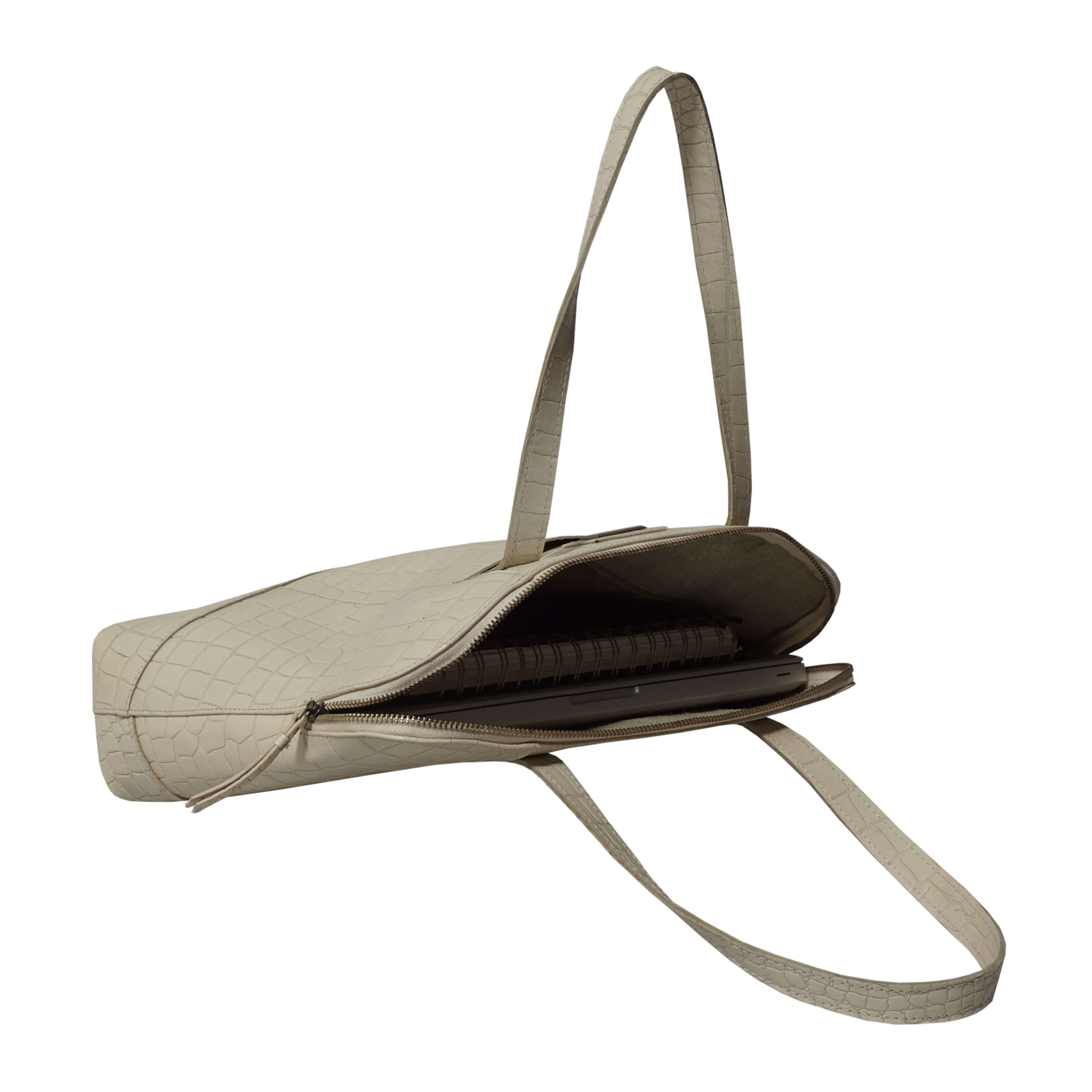'Eva' Off White Croc Real Leather Designer Unlined Tote Bag