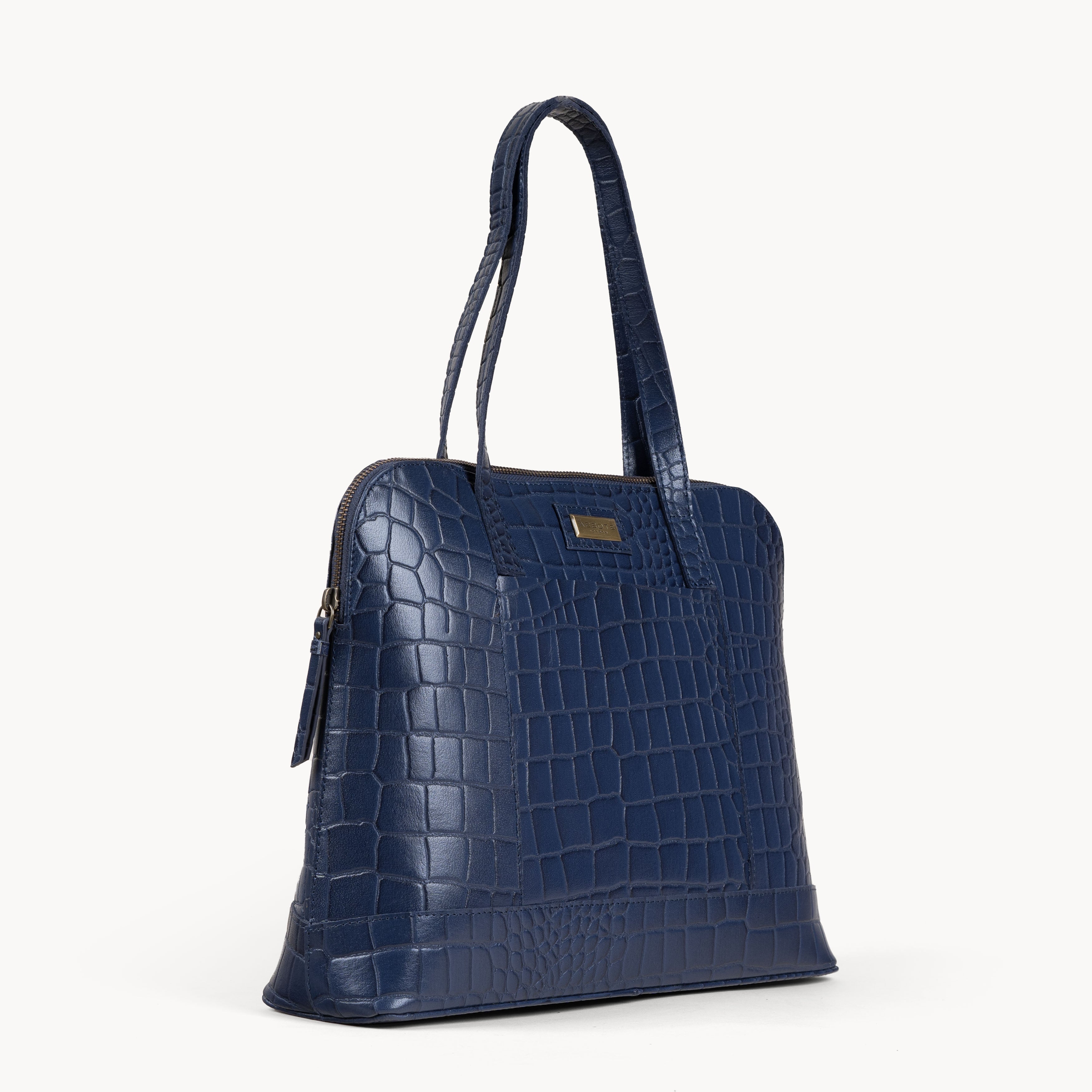 'Eva' Navy Croc Real Leather Designer Unlined Tote Bag