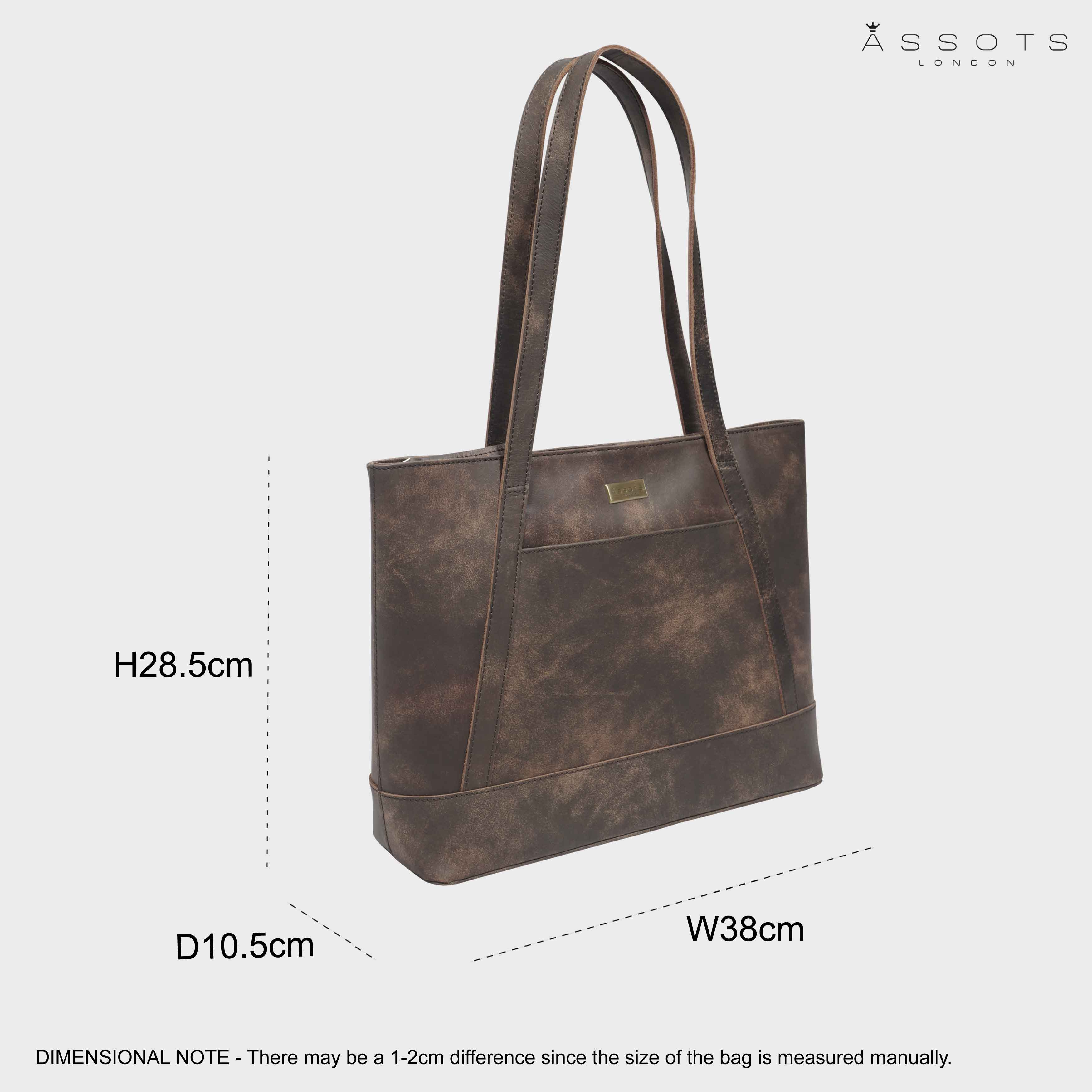 'EVELYN' Brown Crazy Horse Distressed Real Leather Designer Tote Work Bag