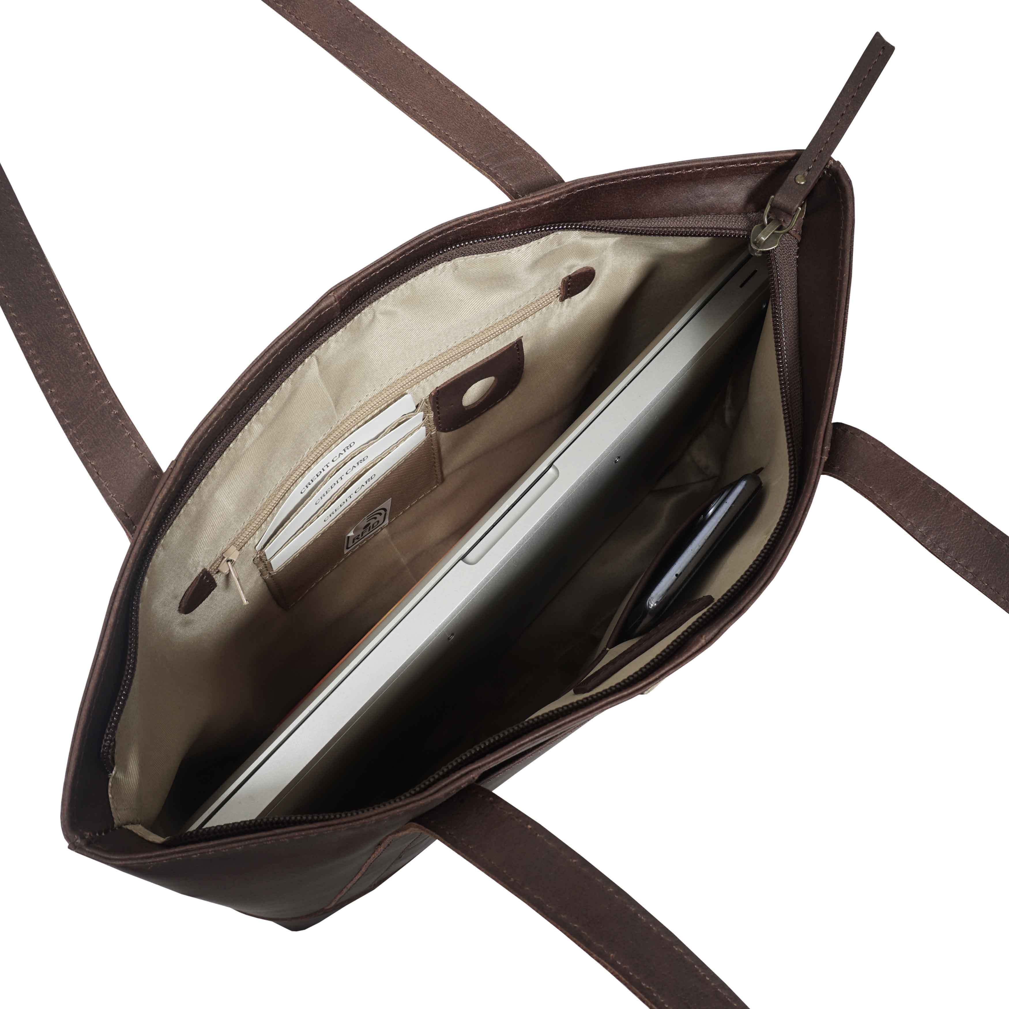 'EVELYN' Brown Oily Chestnut Real Leather Designer Tote Work Bag