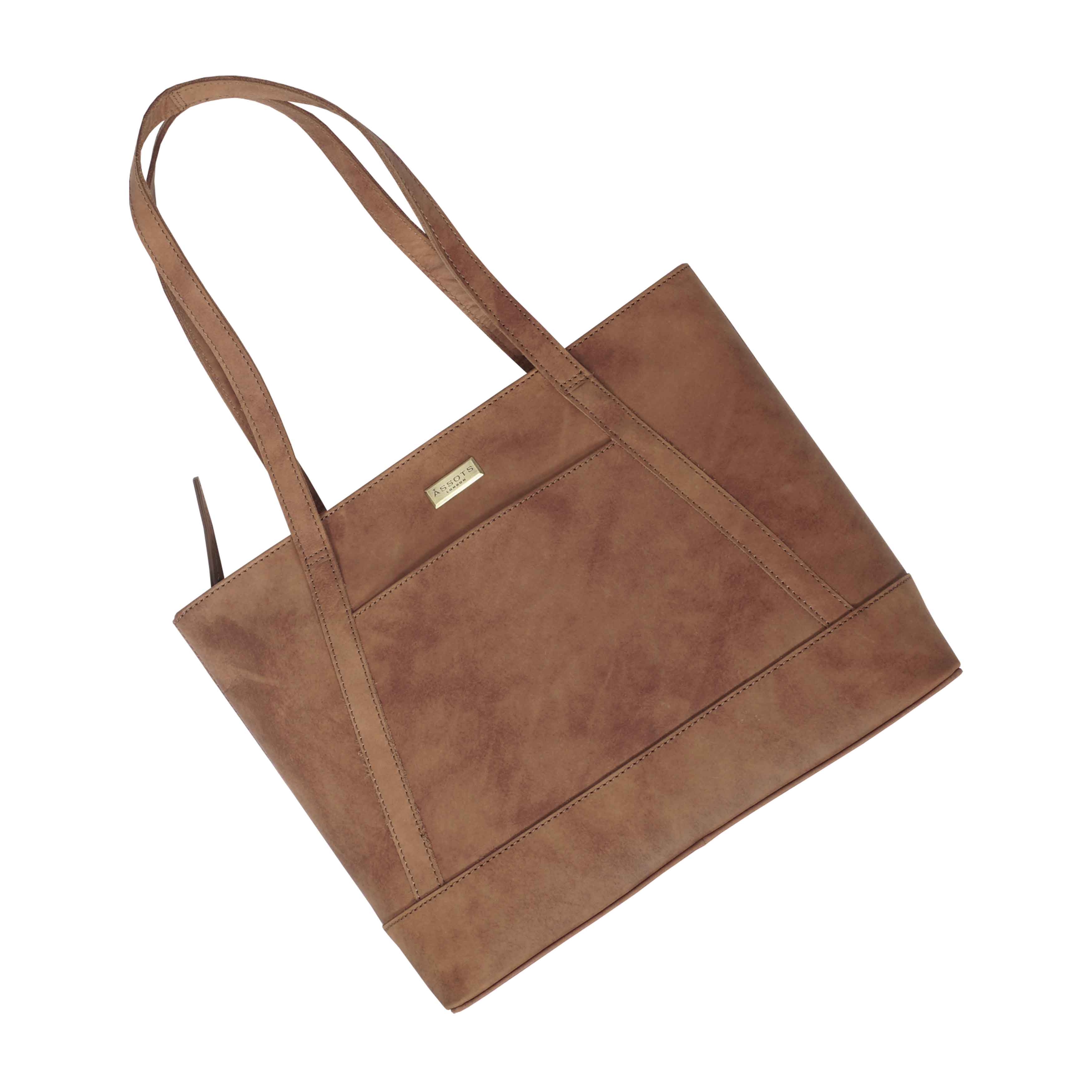 'EVELYN' Tan Walnut Real Distressed Leather Designer Tote Work Bag
