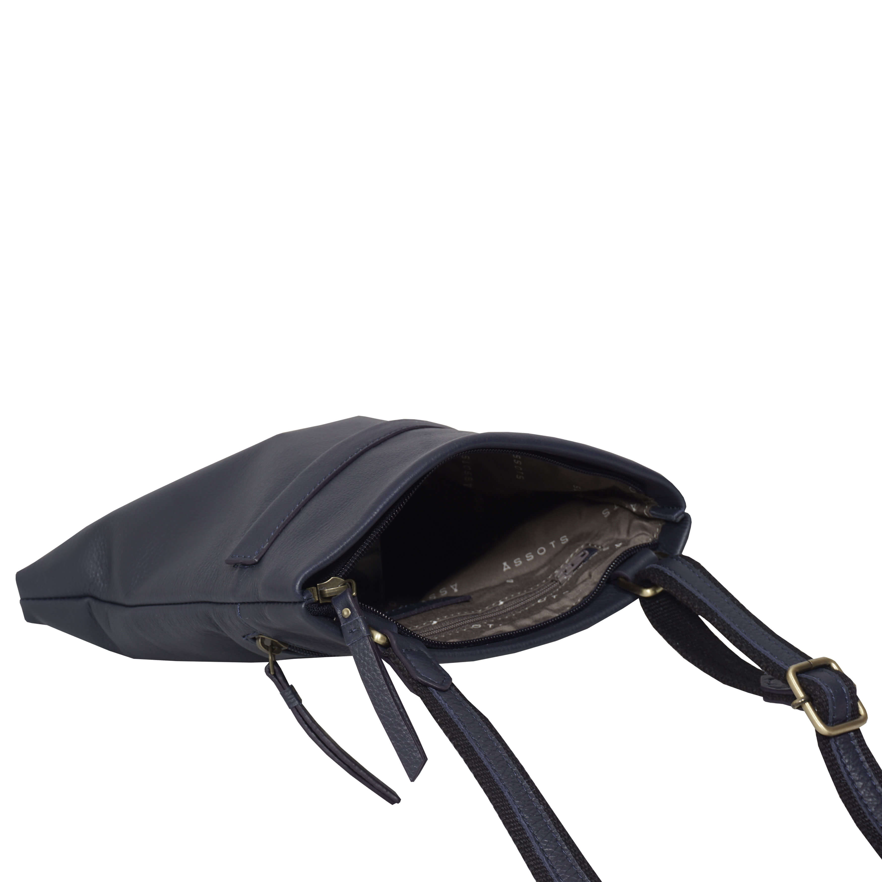 'FLORENCE' Navy Pebble Grain Leather Crossbody Sling Bag