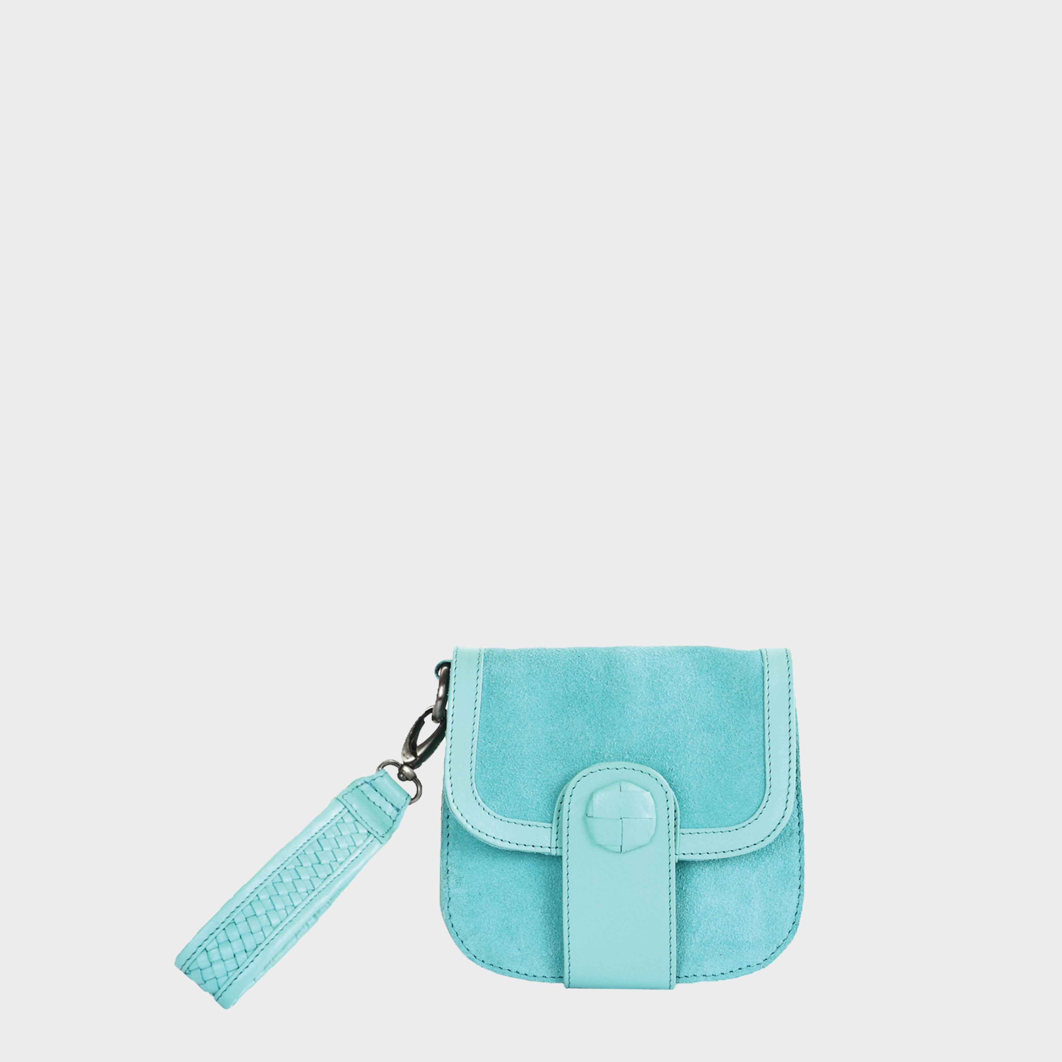 'FLOYD' Turquoise Suede Leather Tab-over Wristlet