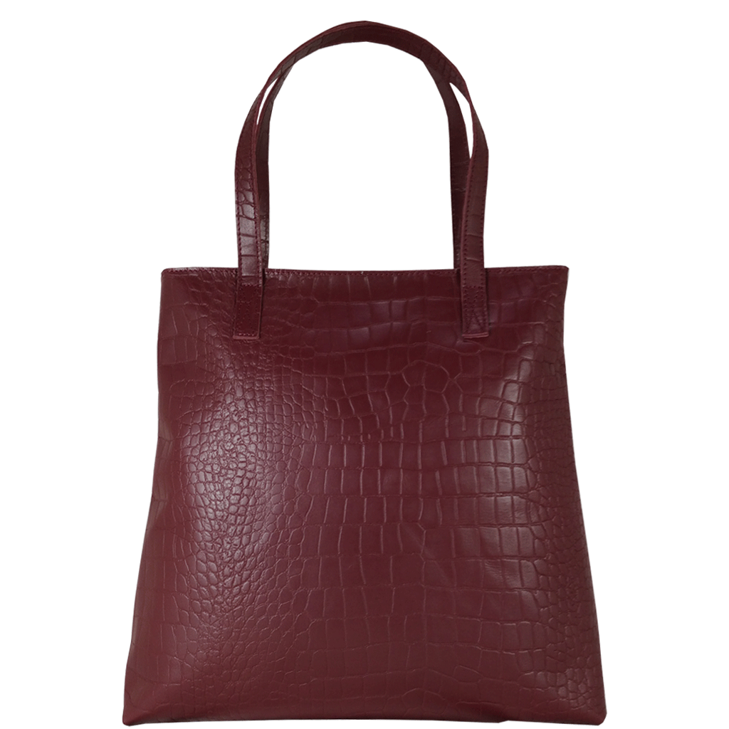 'FREYA' Burgundy Semi Structured Unlined Croc Leather Tote Bag