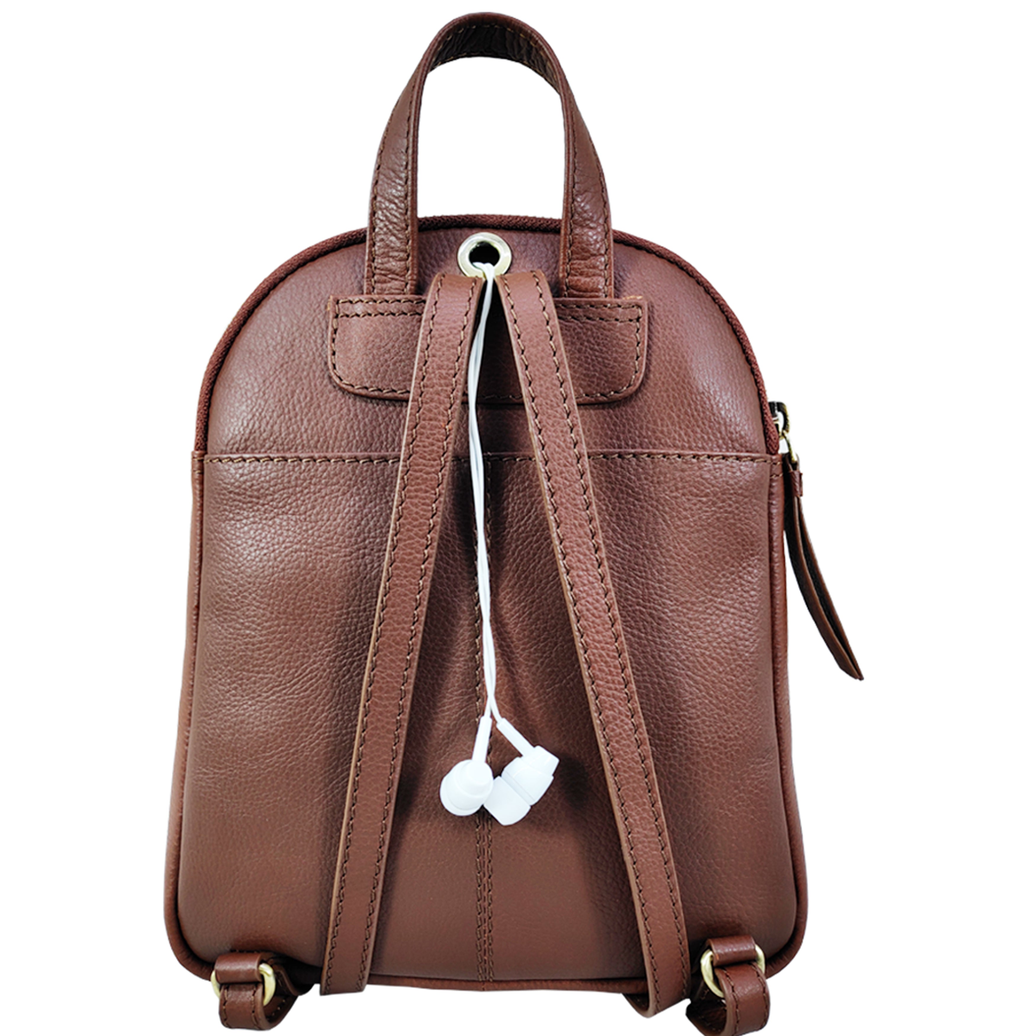 'GEORGE' Tan Mini Pebble Grain Leather Backpack