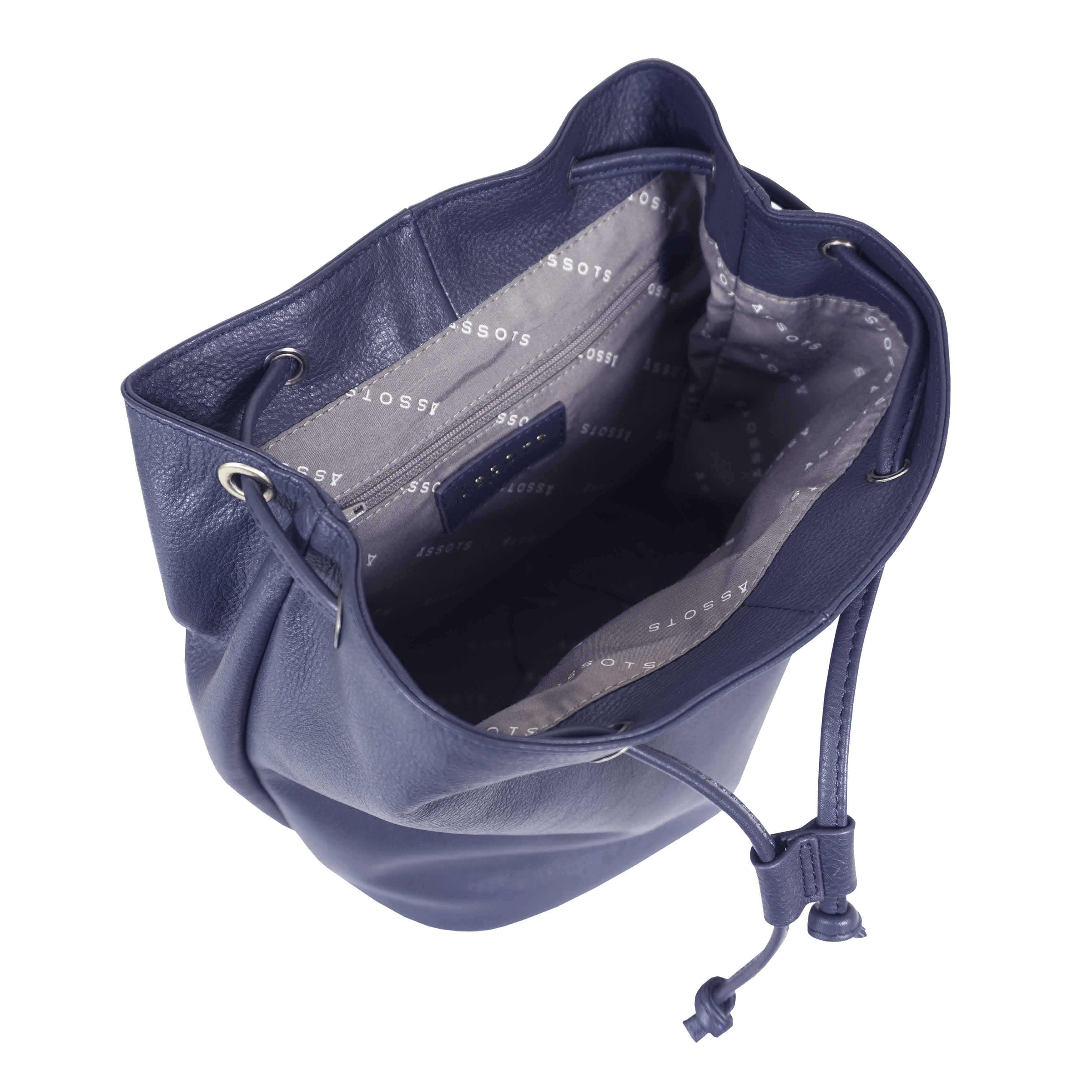 'GRACE' Navy Full Grain Leather Flap-over Backpack