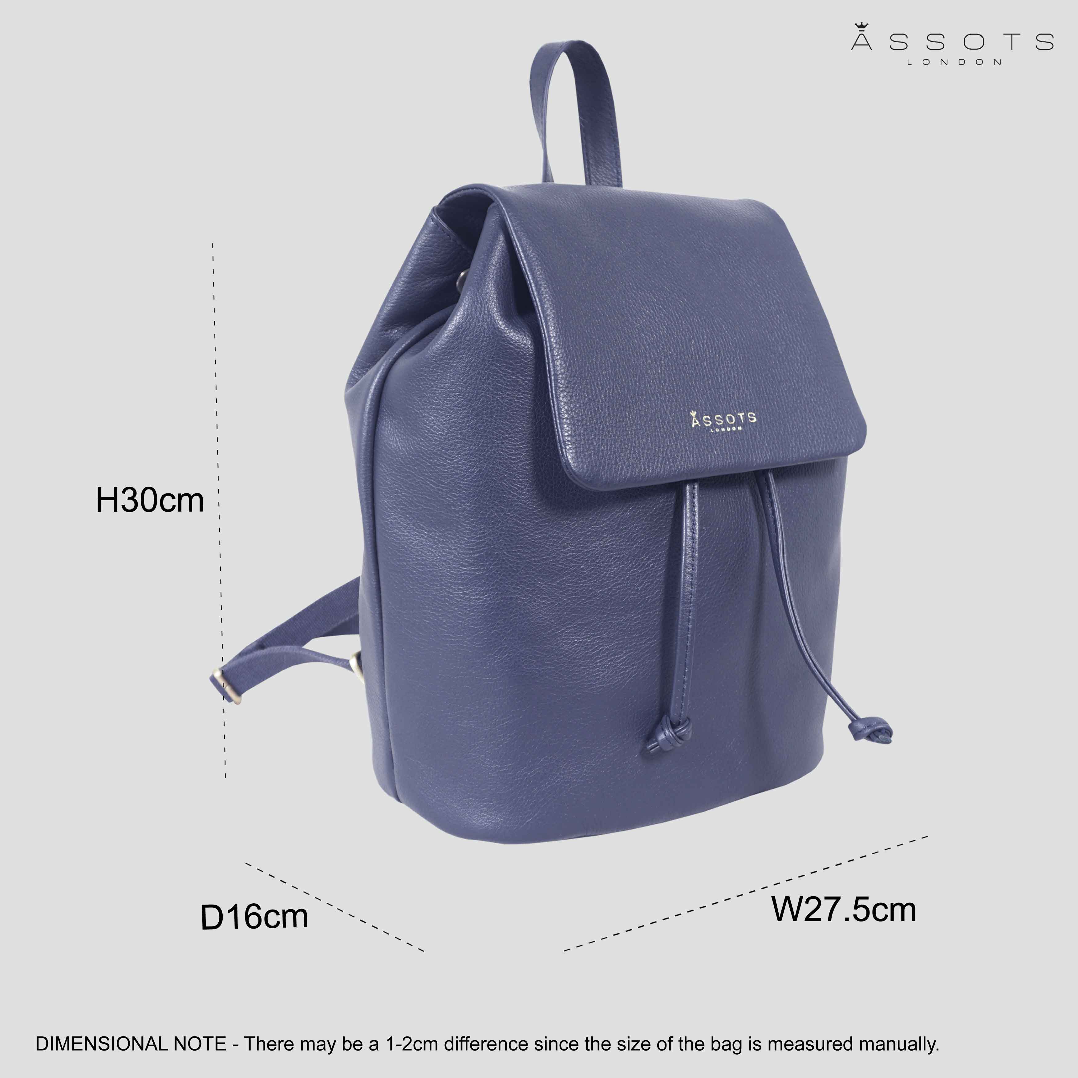 'GRACE' Navy Full Grain Leather Flap-over Backpack