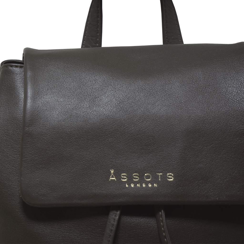 'GRACE' Mokka Brown Full Grain Leather Flap-over Backpack