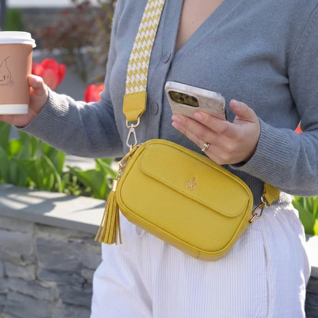 'HACKNEY MINI' Sunflower Pebble Grain Real Leather Crossbody Bag