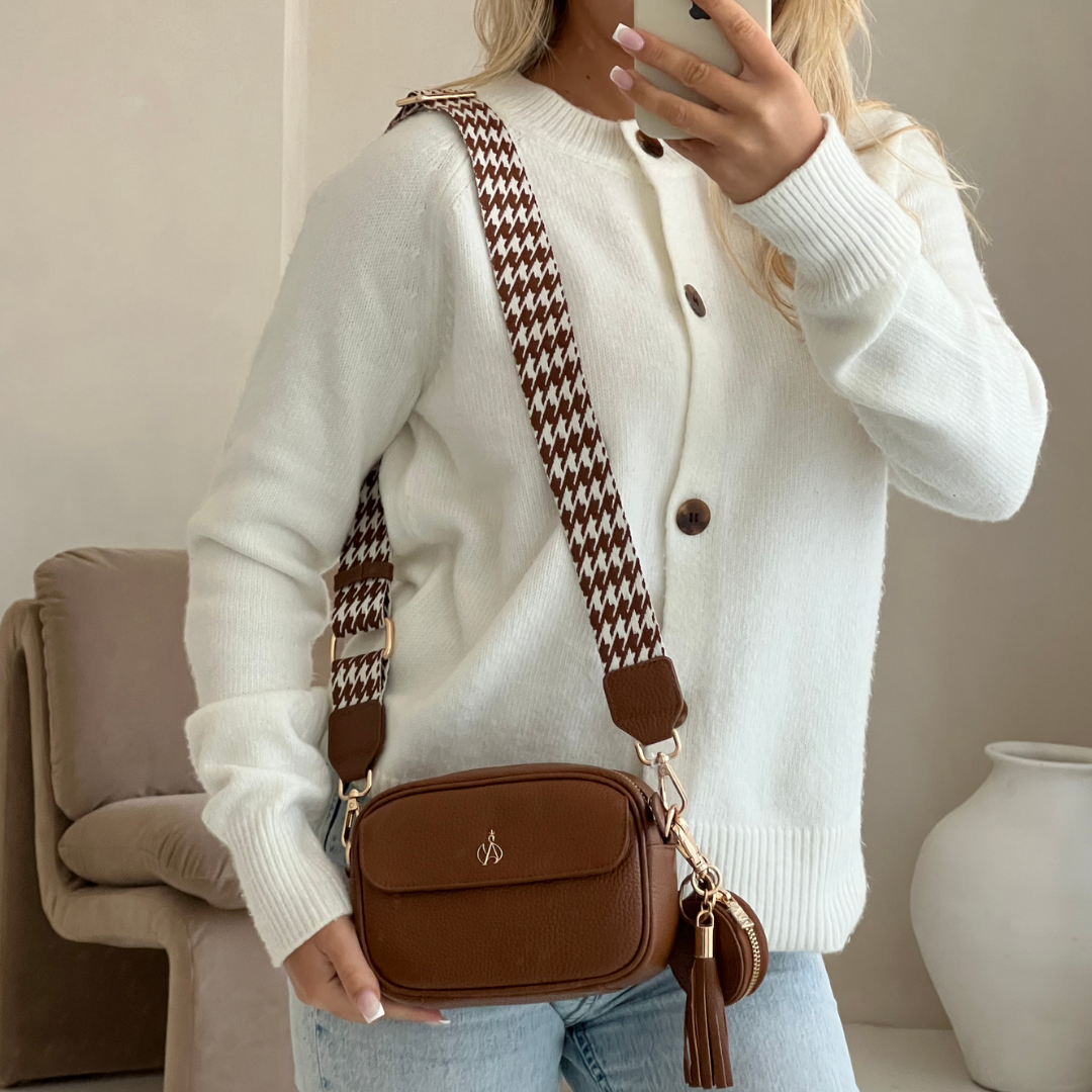 'HACKNEY MINI' Tan Pebble Grain Real Leather Crossbody Bag