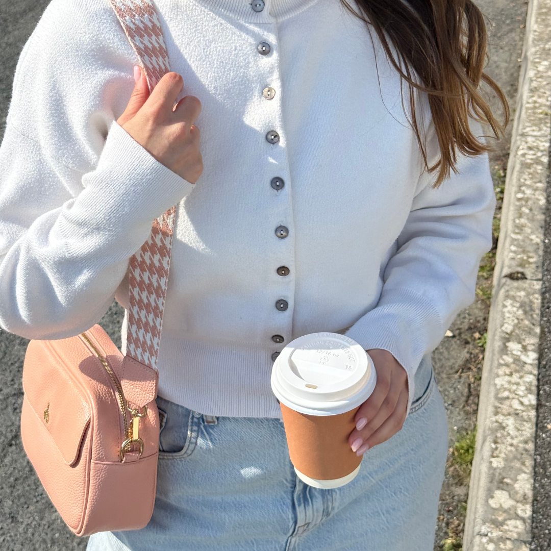 'HACKNEY' Peach Pebble Grain Real Leather Crossbody Bag