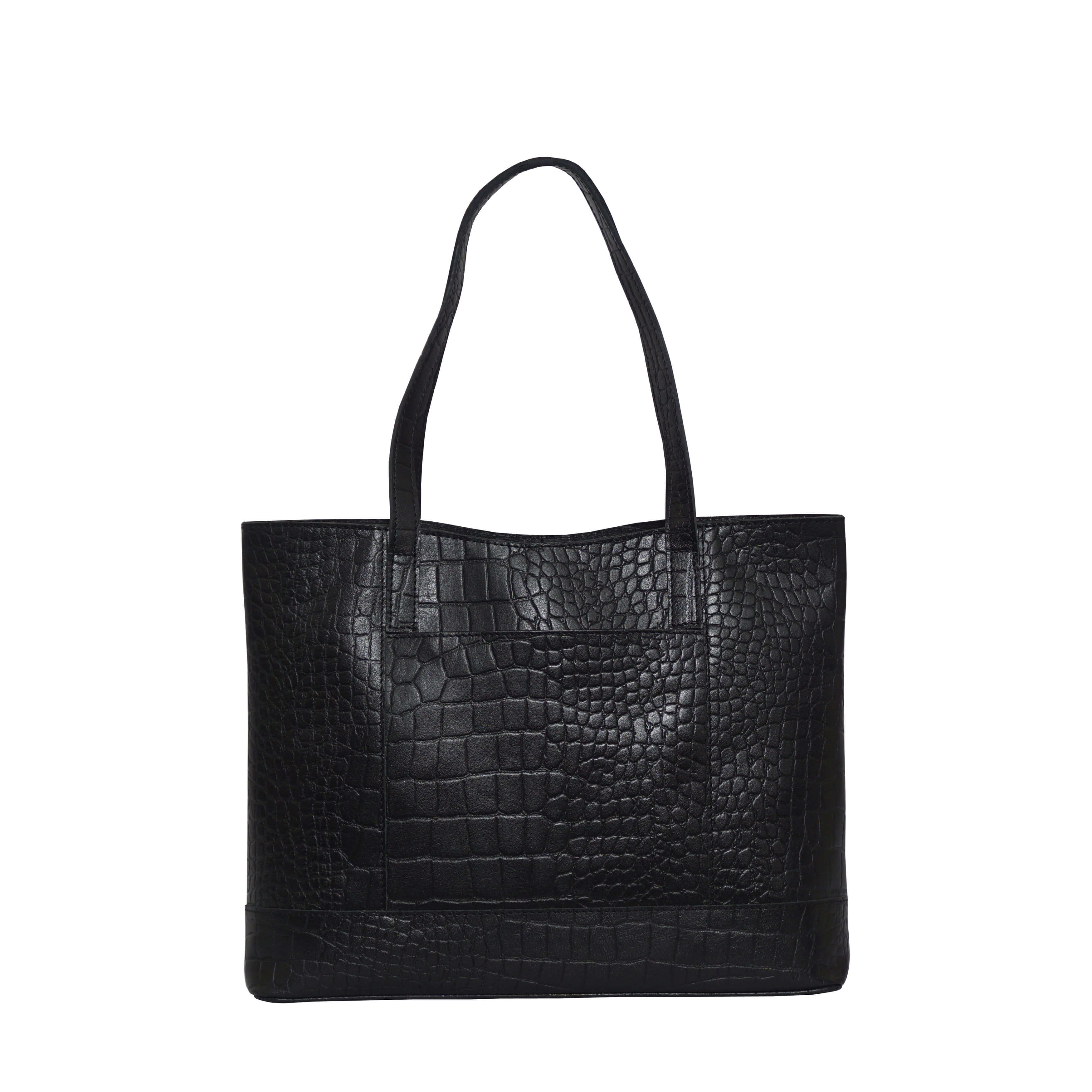 'HELENE' Black Croc Designer Leather Grab Bag