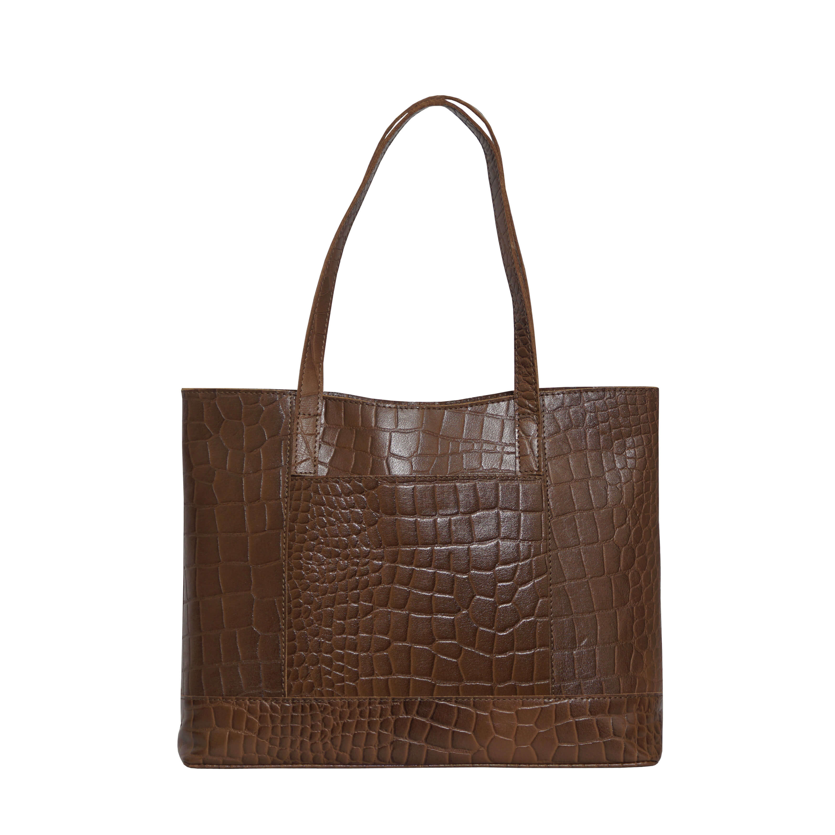 'HELENE' Tan Croc Designer Leather Grab Bag