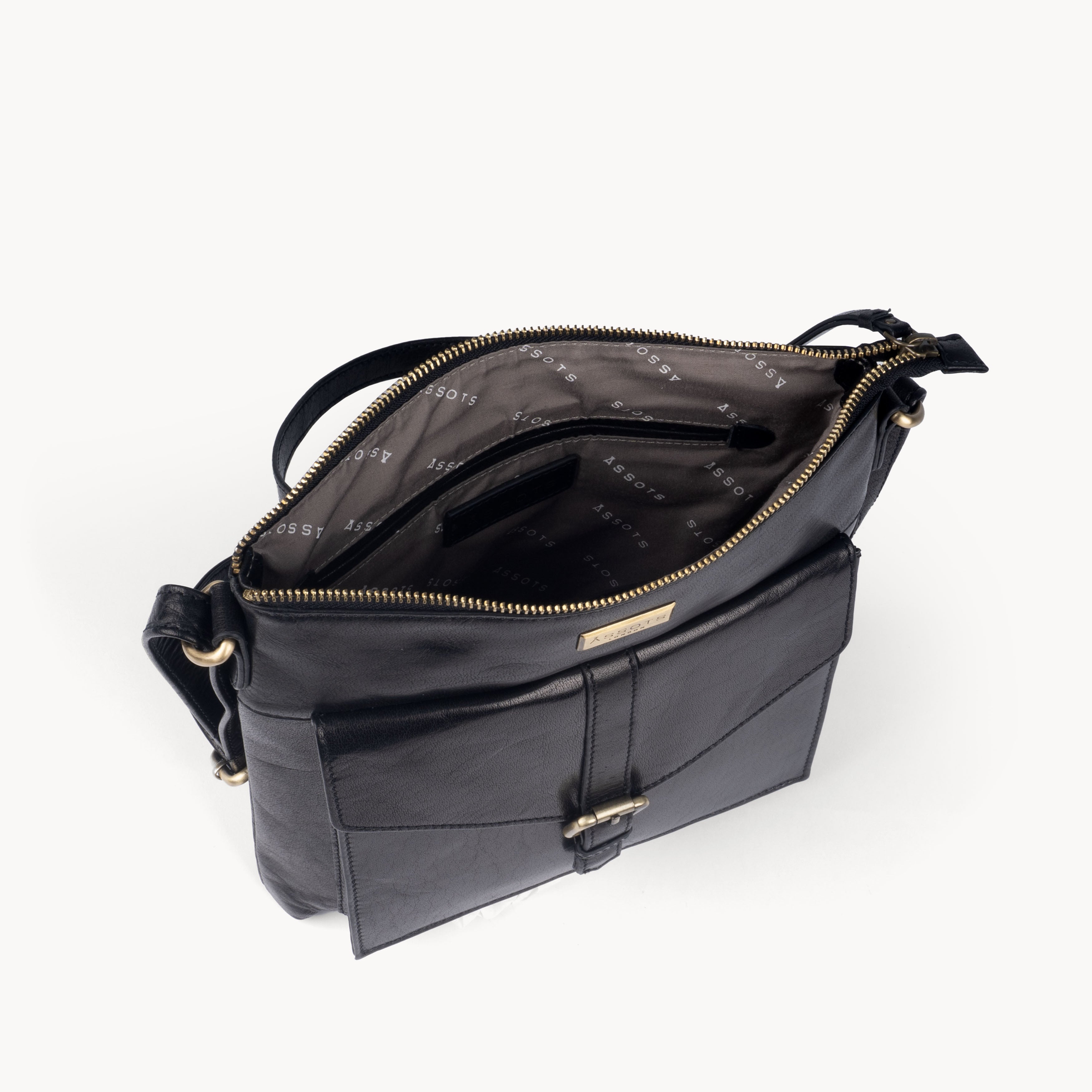 'HOXTON' Black Vintage Leather Crossbody Sling Bag