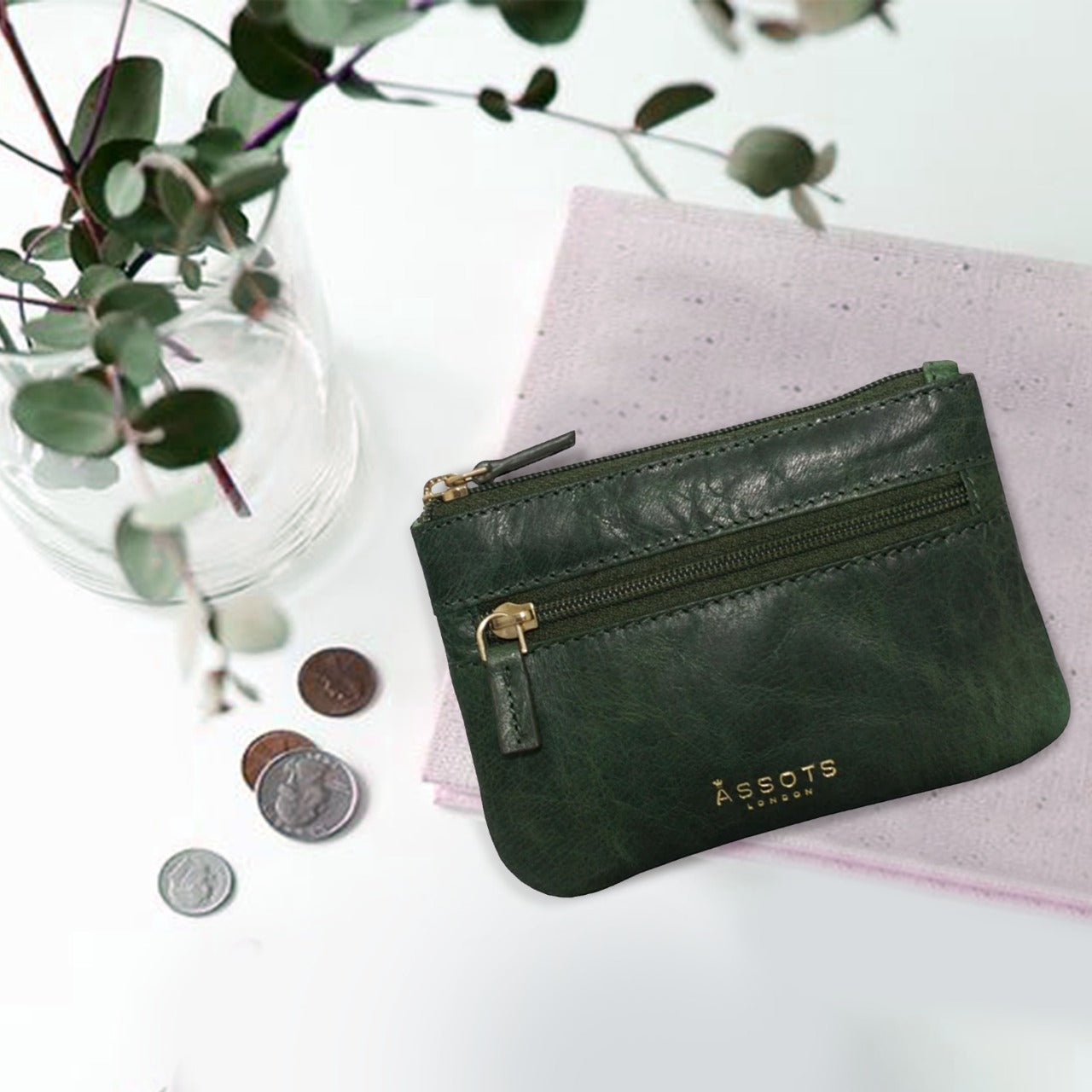 'MARY' Tree Top Green Soft Small Leather Coin Purse