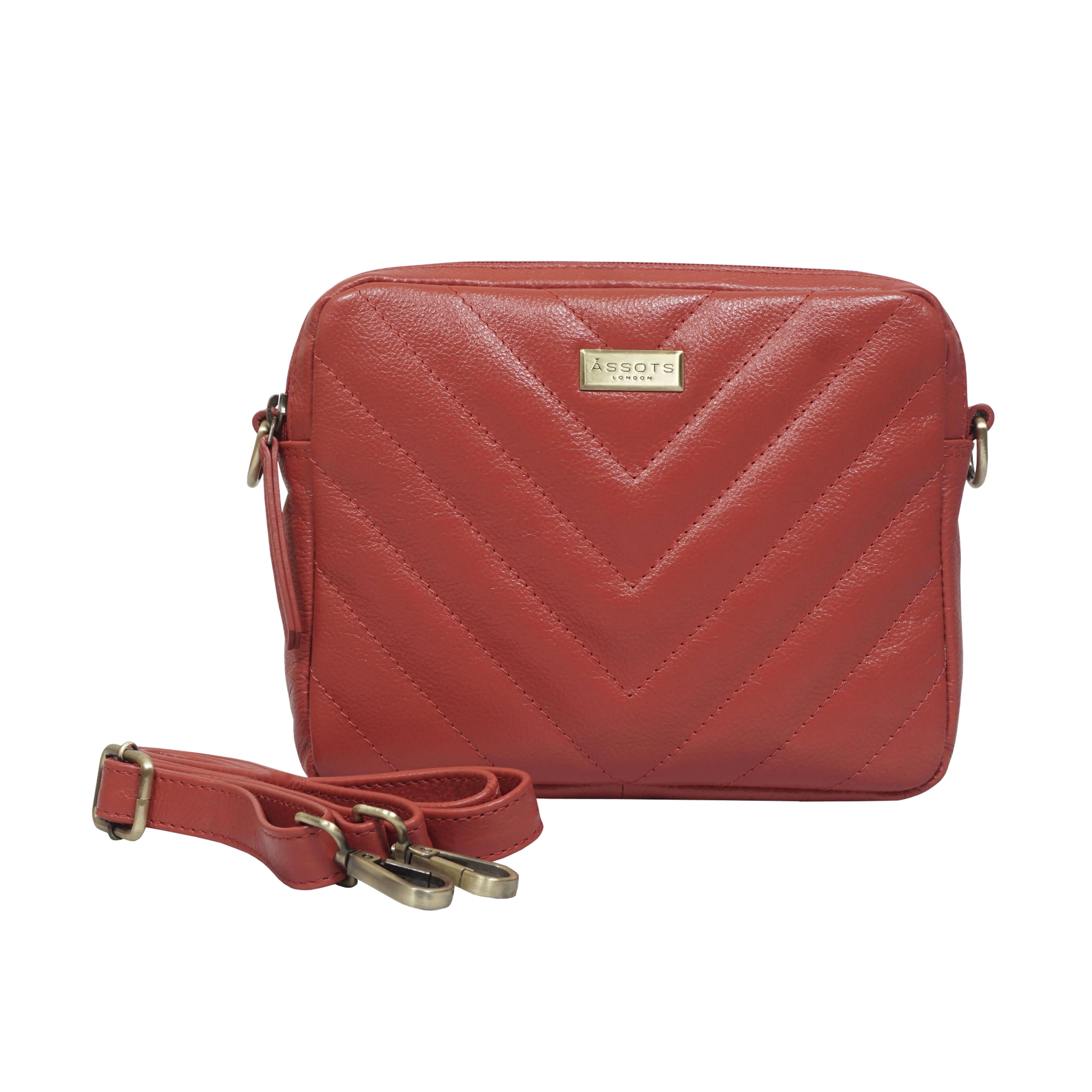 'IRIS' Red Quilted Soft Pebble Grain Leather Crossbody Bag