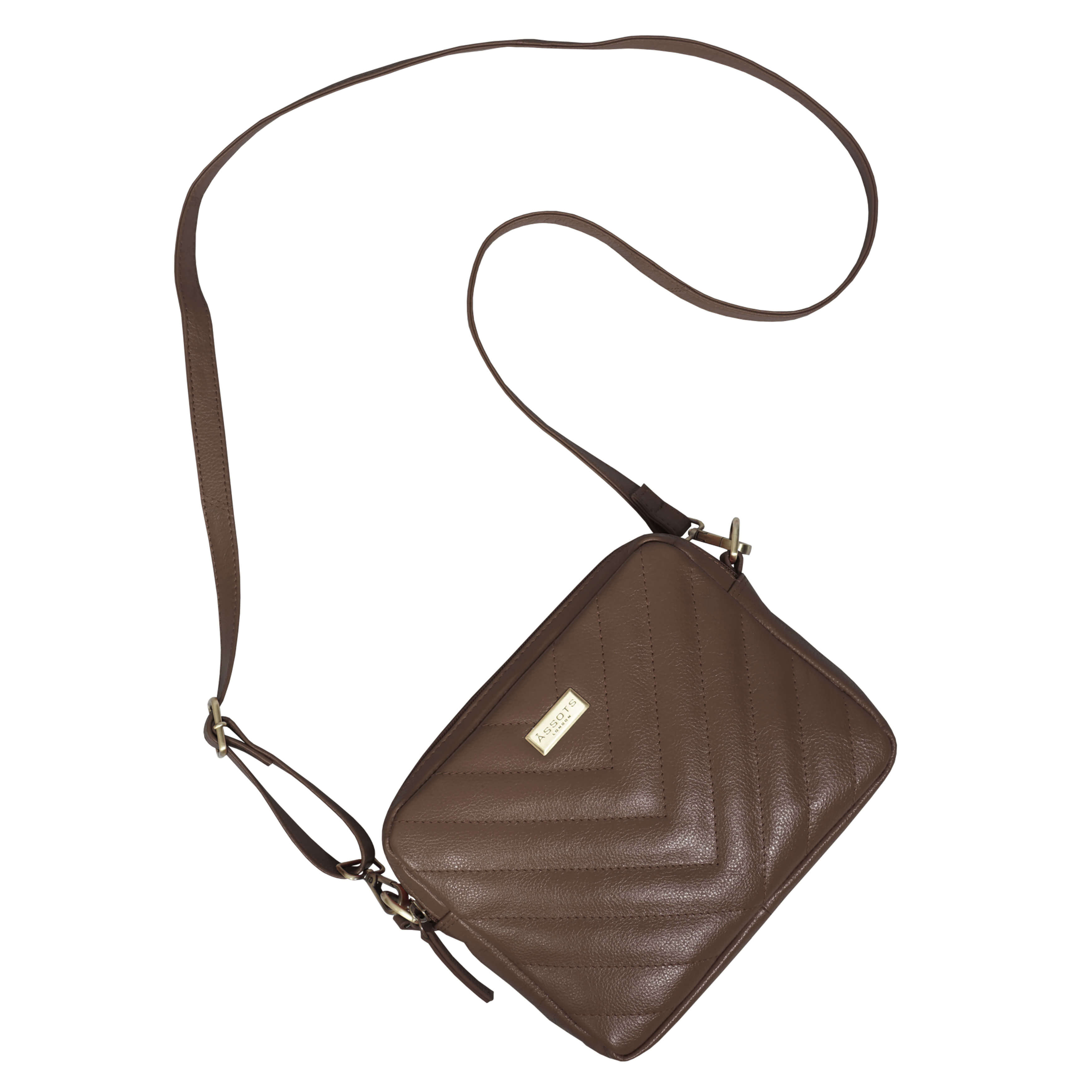 'IRIS' Tan Quilted Soft Pebble Grain Leather Crossbody Bag