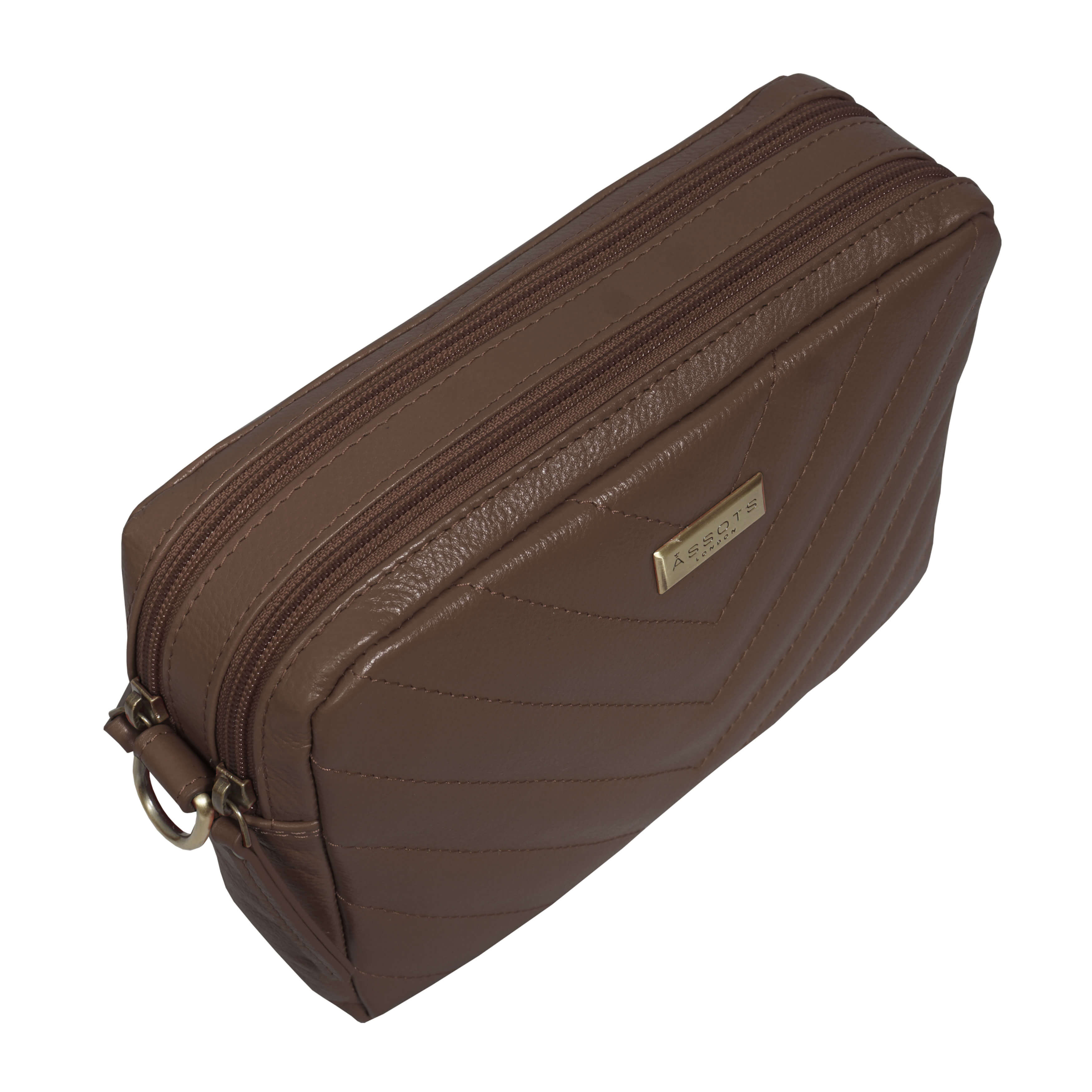 'IRIS' Tan Quilted Soft Pebble Grain Leather Crossbody Bag