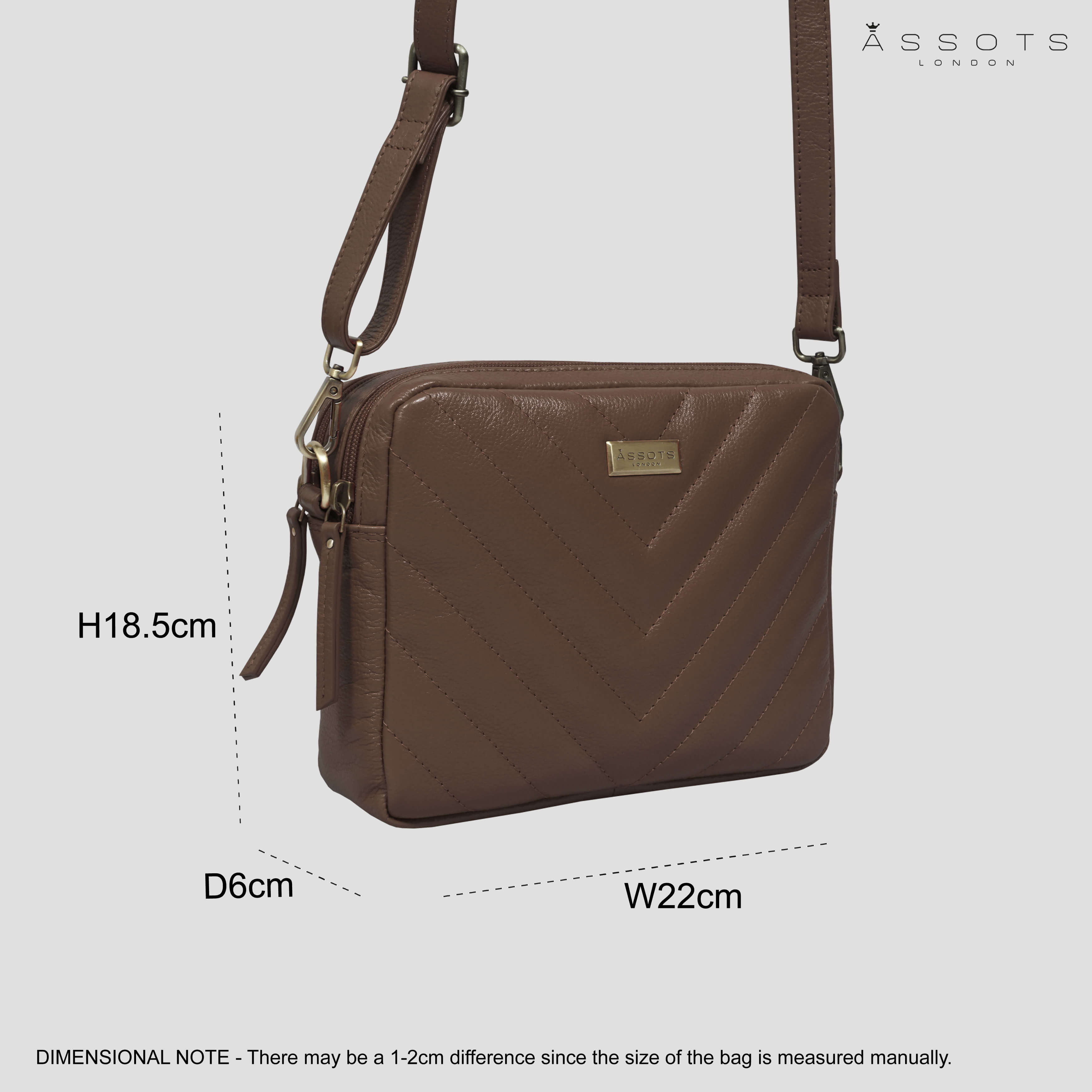 'IRIS' Tan Quilted Soft Pebble Grain Leather Crossbody Bag