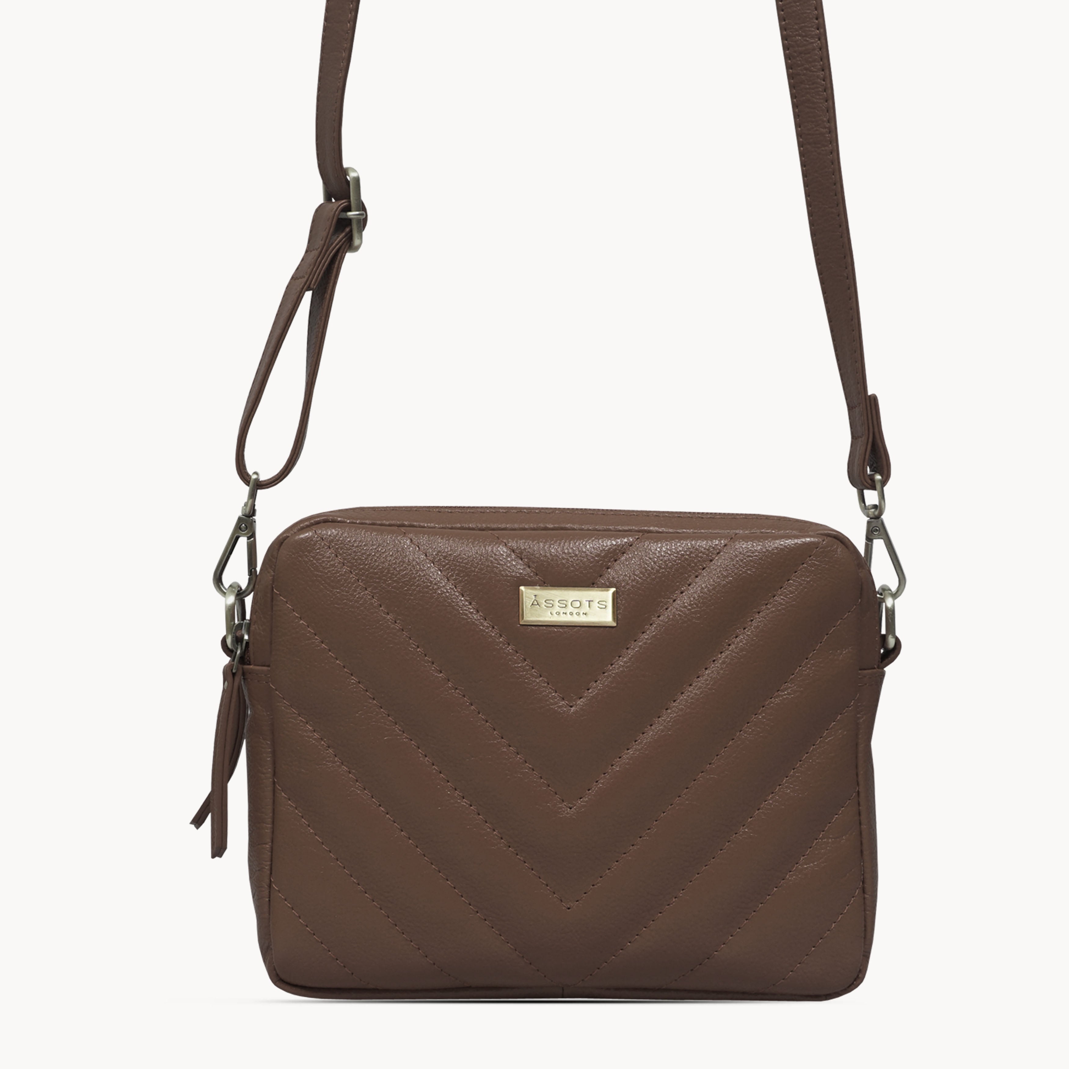 'IRIS' Tan Quilted Soft Pebble Grain Leather Crossbody Bag