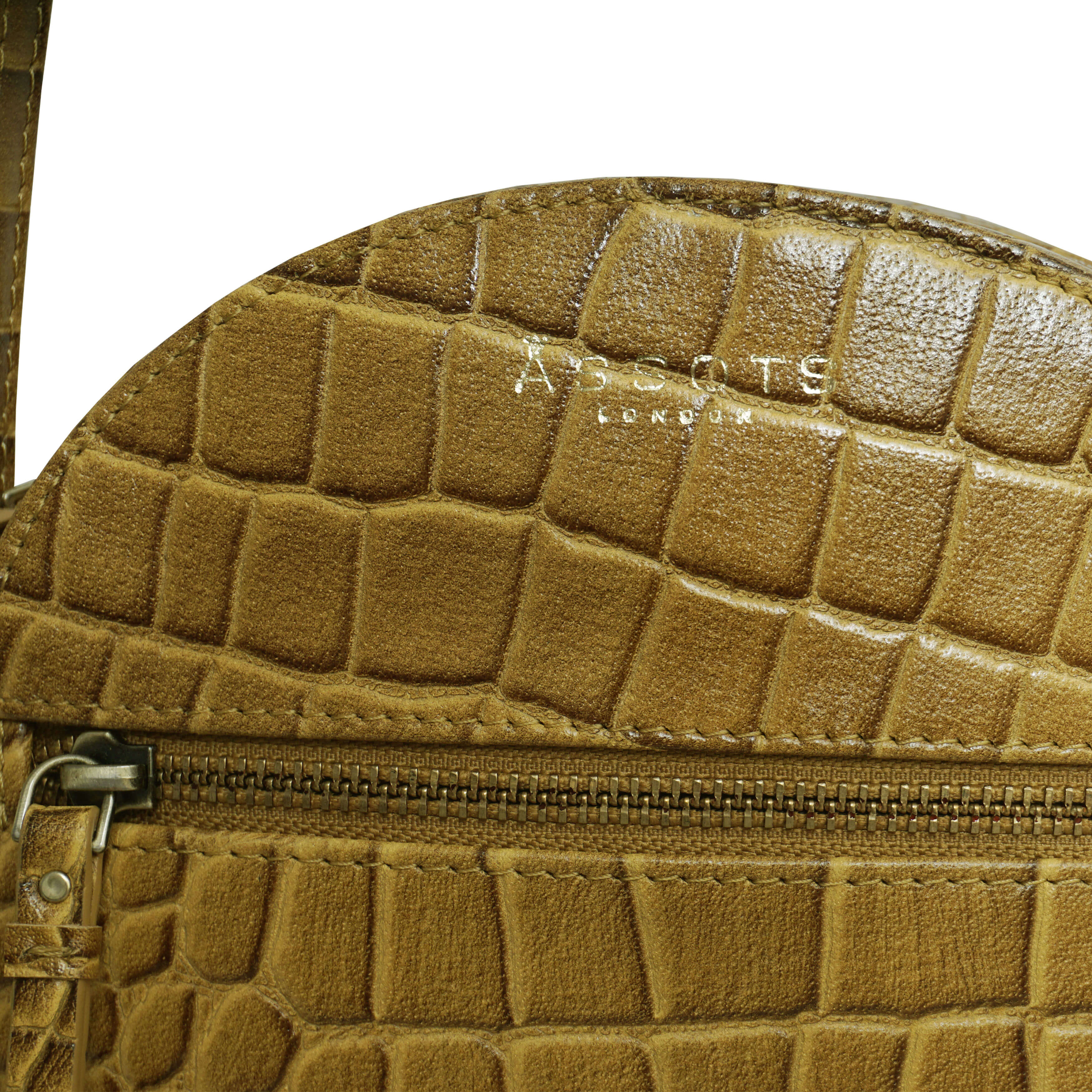 'Jane' Mustard Croc Leather Round Designer Crossbody Bag