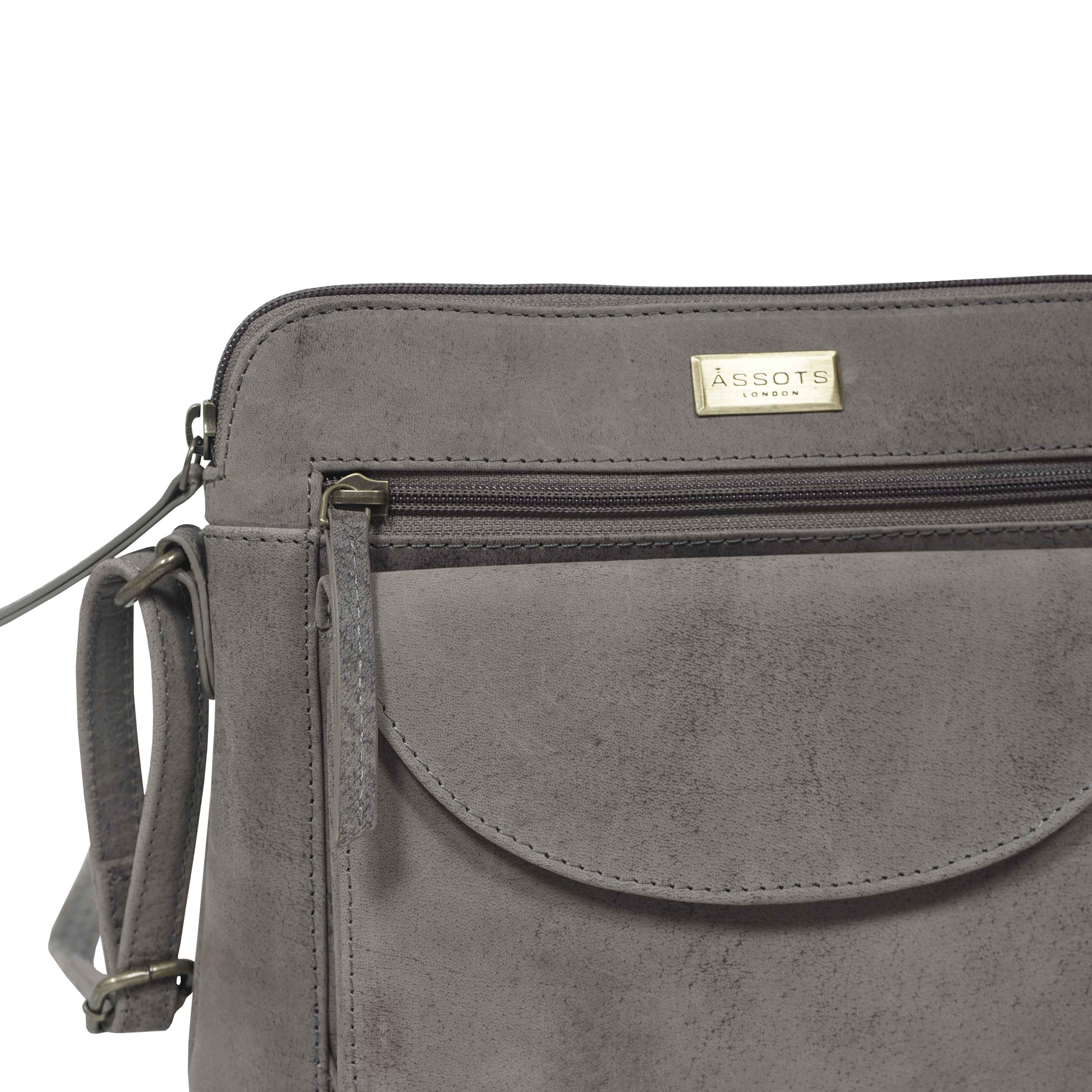'JEAN' Grey Distressed Real Leather Crossbody Bag