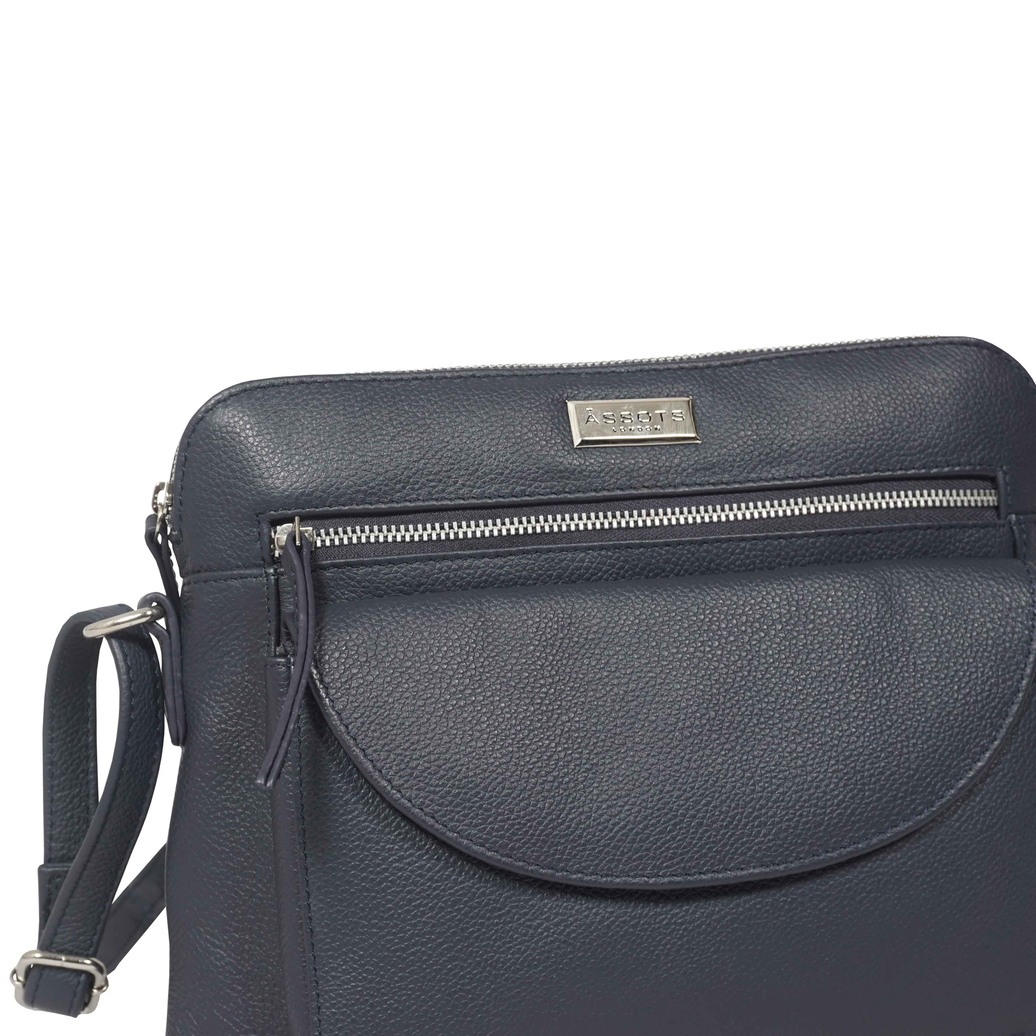 'JEAN' Navy Real Soft Pebble Grain Leather Crossbody Bag