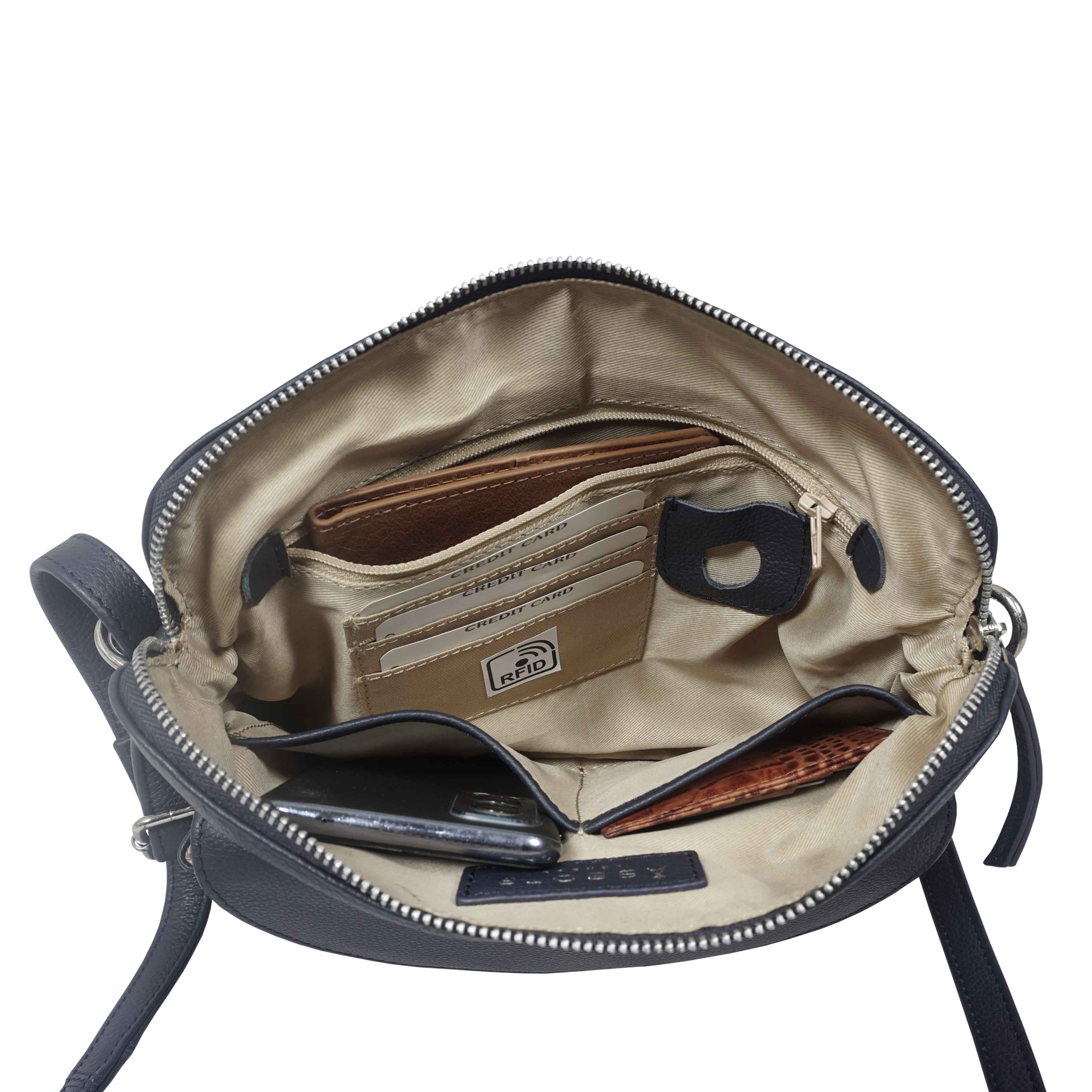 'JEAN' Navy Real Soft Pebble Grain Leather Crossbody Bag