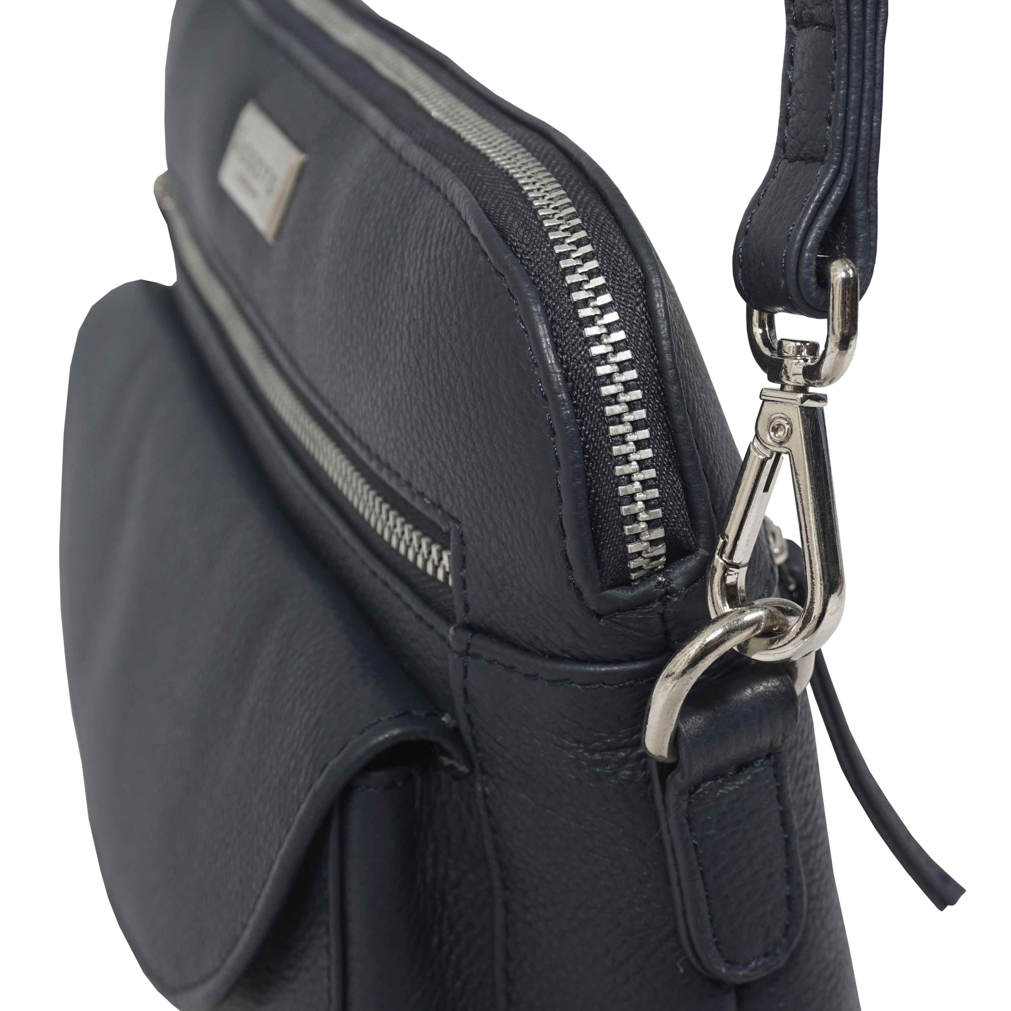 'JEAN' Navy Real Soft Pebble Grain Leather Crossbody Bag