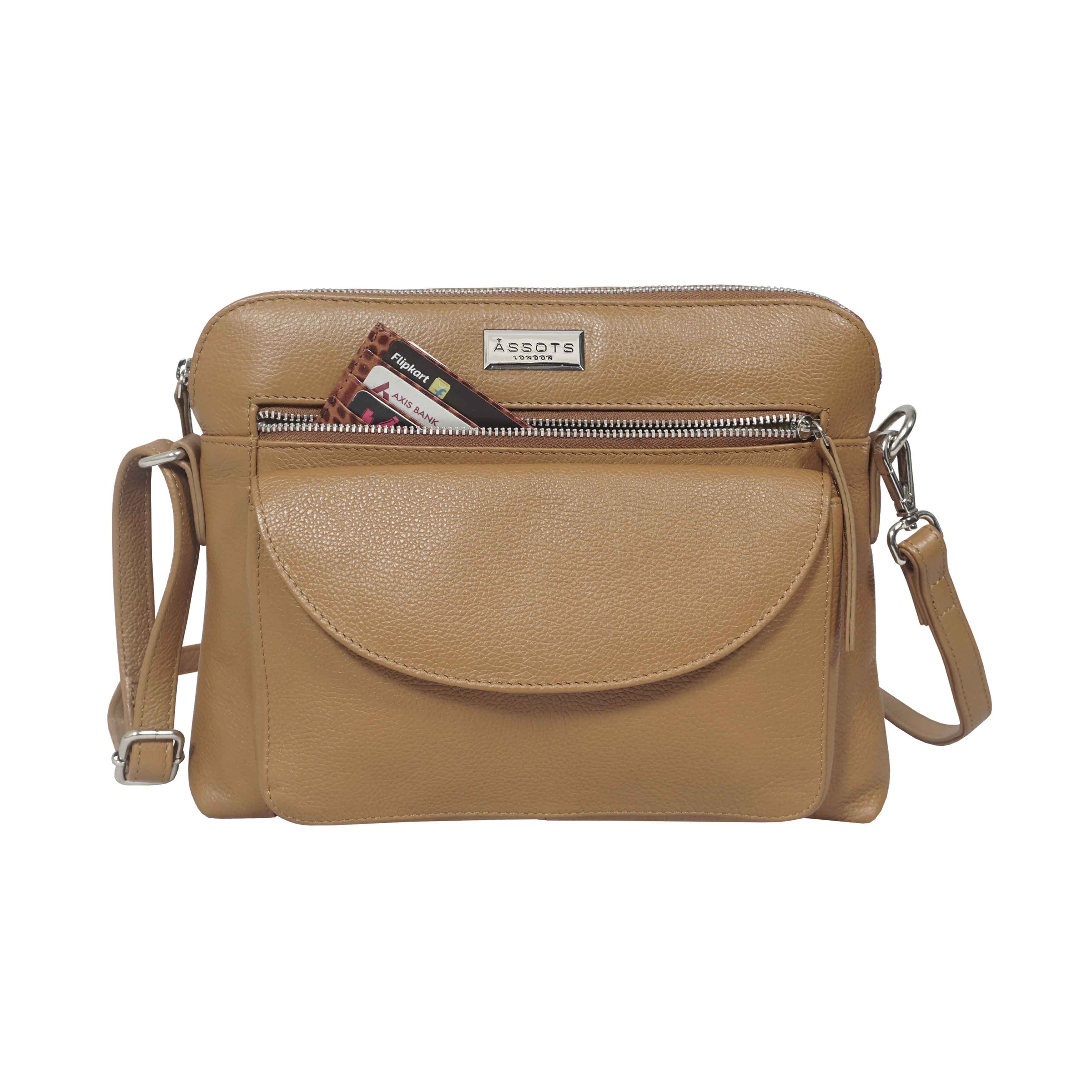 'JEAN' Light Tan Real Soft Pebble Grain Leather Crossbody Bag