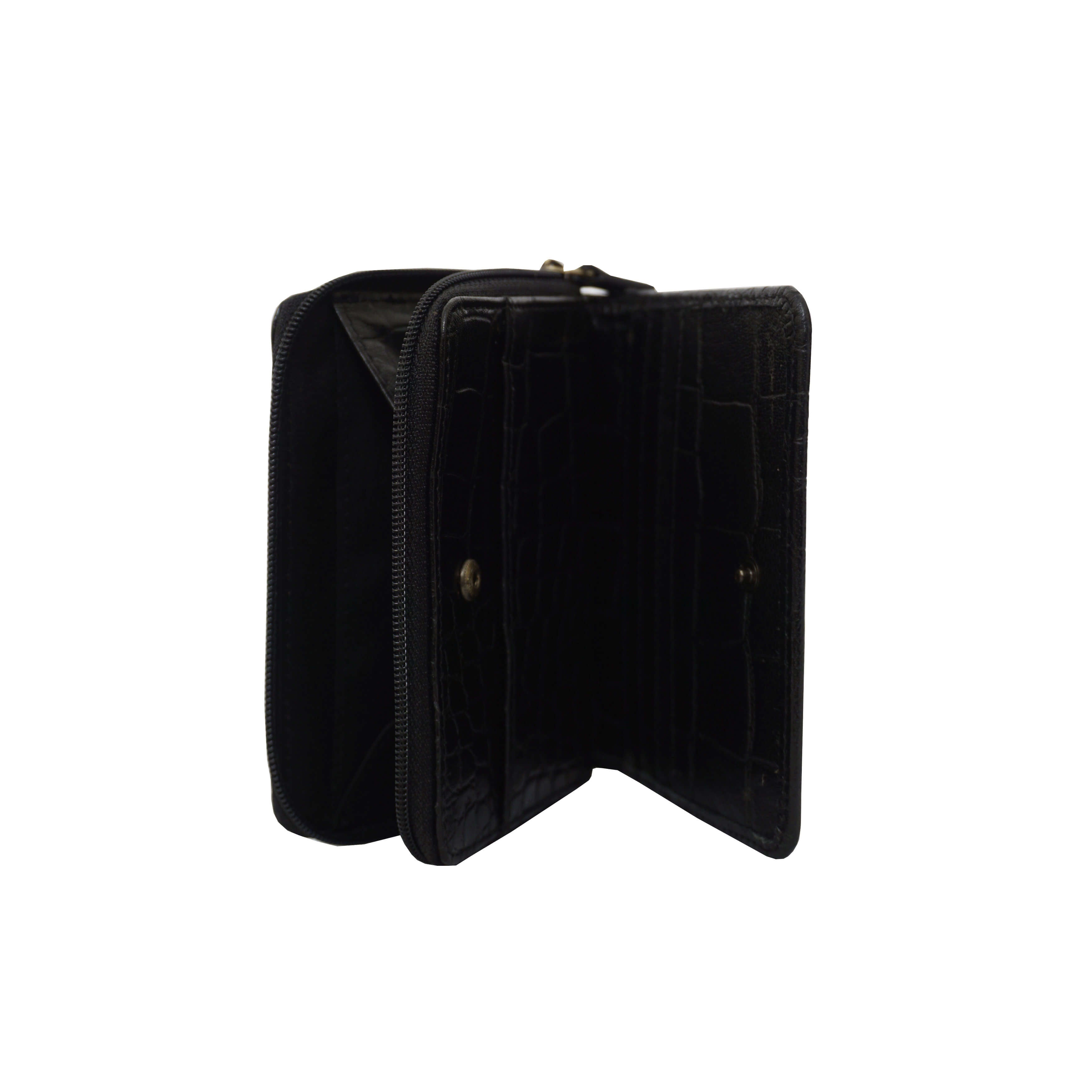 'JOLLY' Black Croc Real Leather Designer Zip-Top Wallet
