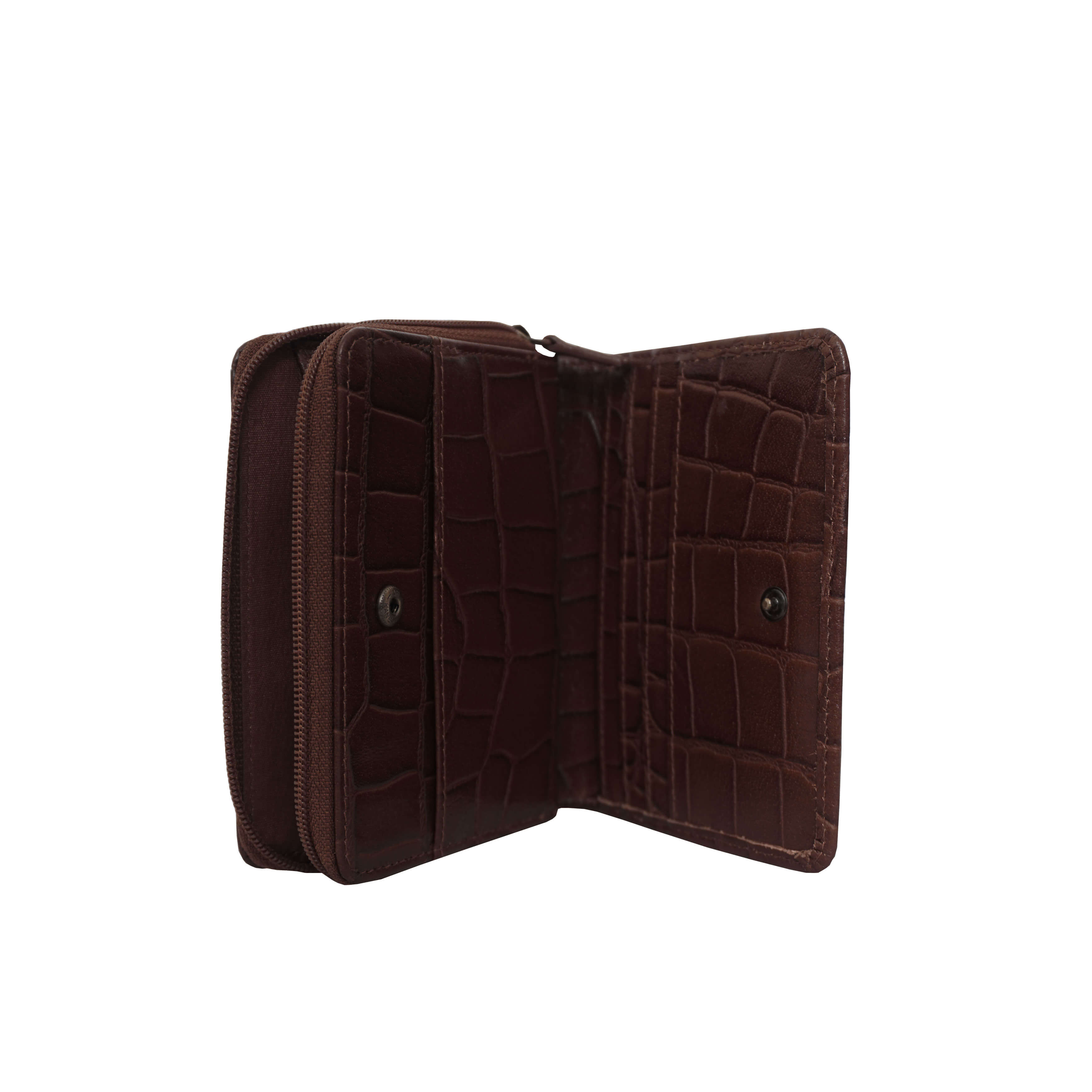 'JOLLY' Brown Croc Real Leather Designer Zip-Top Wallet