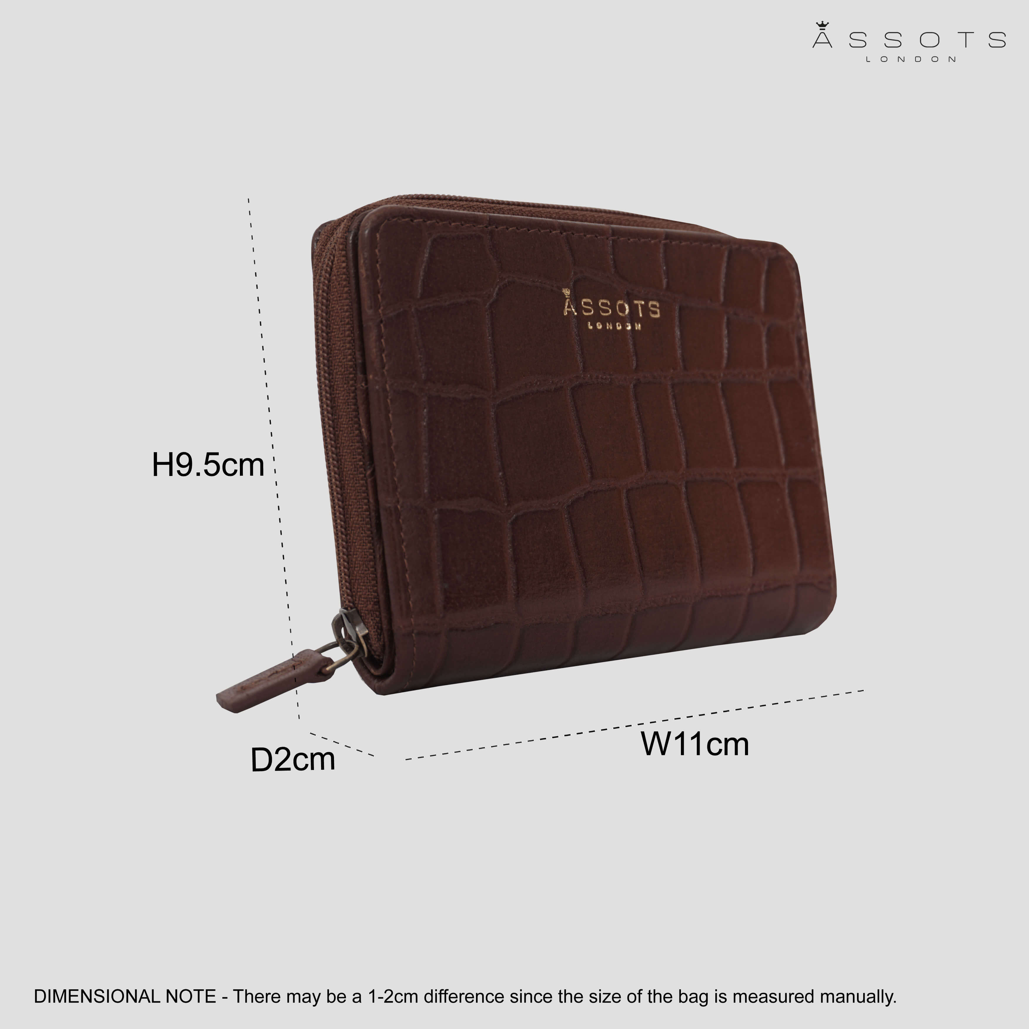 'JOLLY' Brown Croc Real Leather Designer Zip-Top Wallet