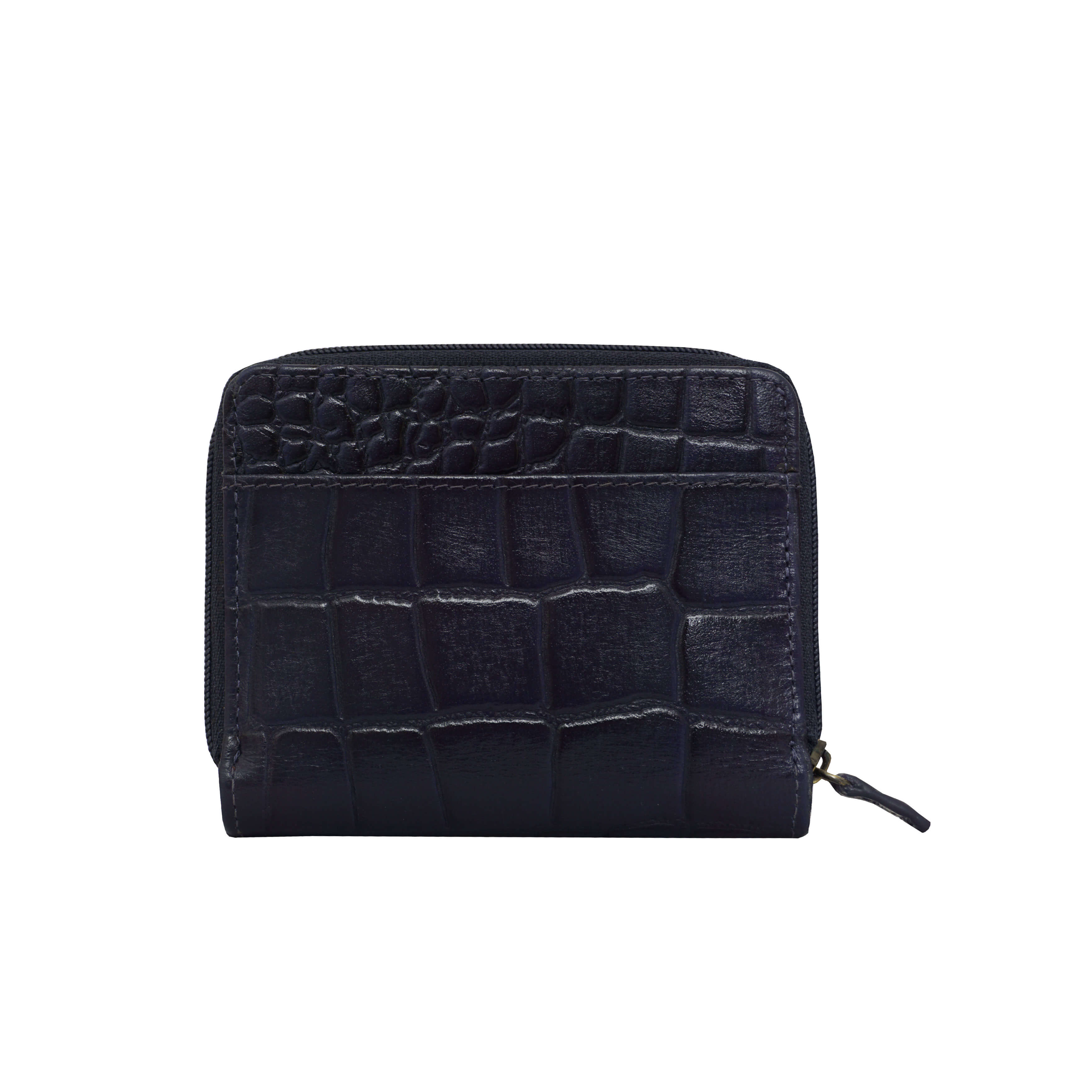 'JOLLY' Navy Croc Real Leather Designer Zip-Top Wallet