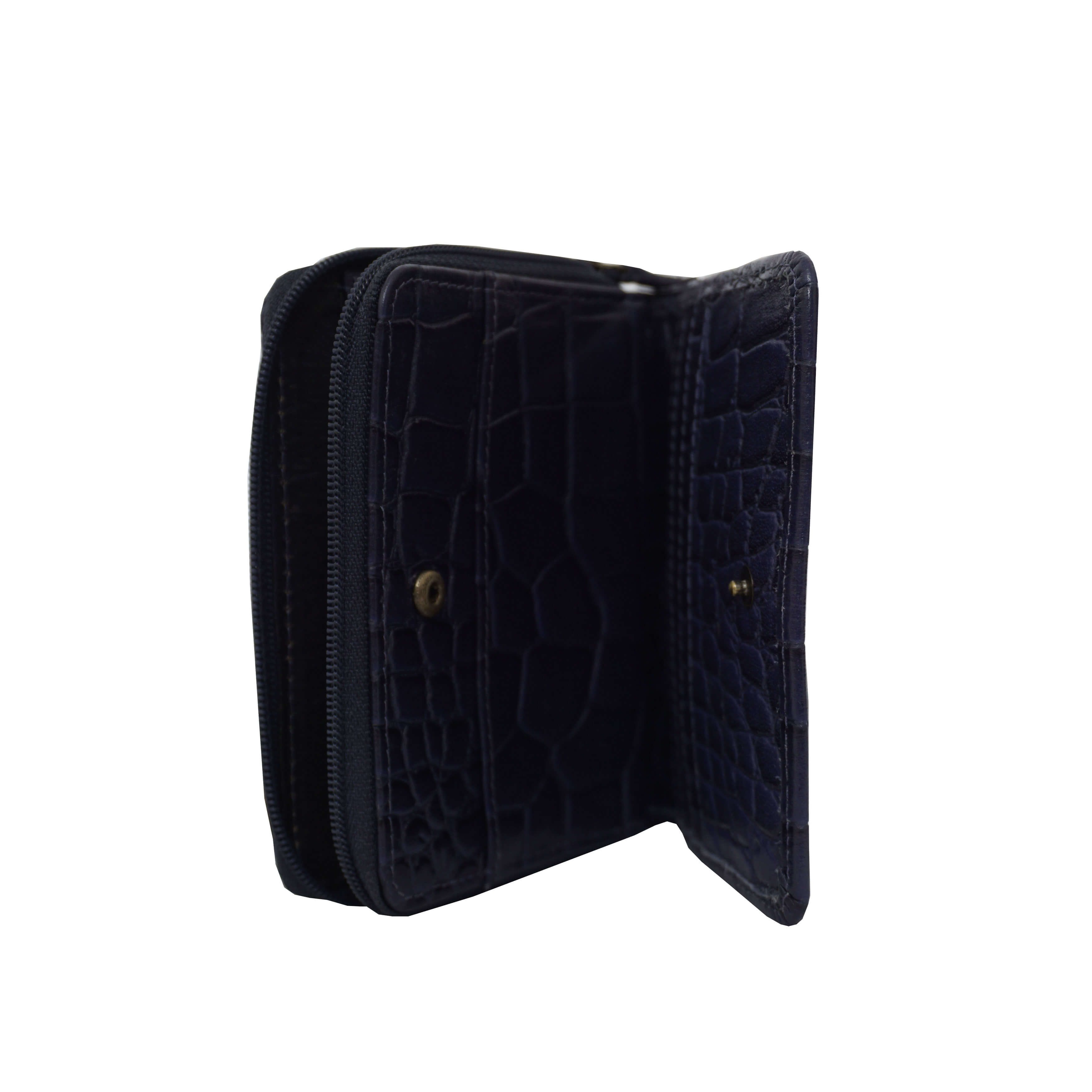 'JOLLY' Navy Croc Real Leather Designer Zip-Top Wallet