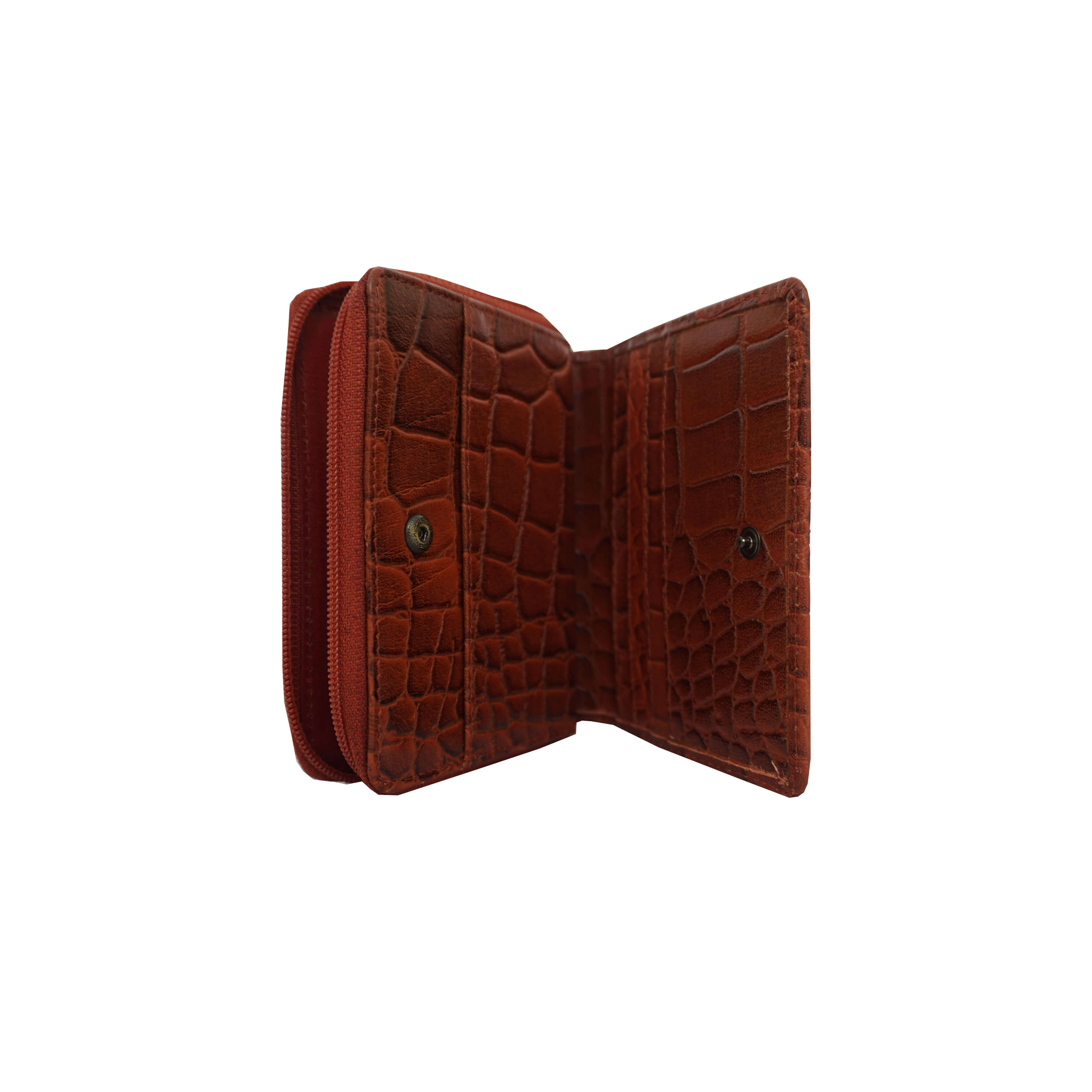 'JOLLY' Red Croc Real Leather Designer Zip-Top Wallet