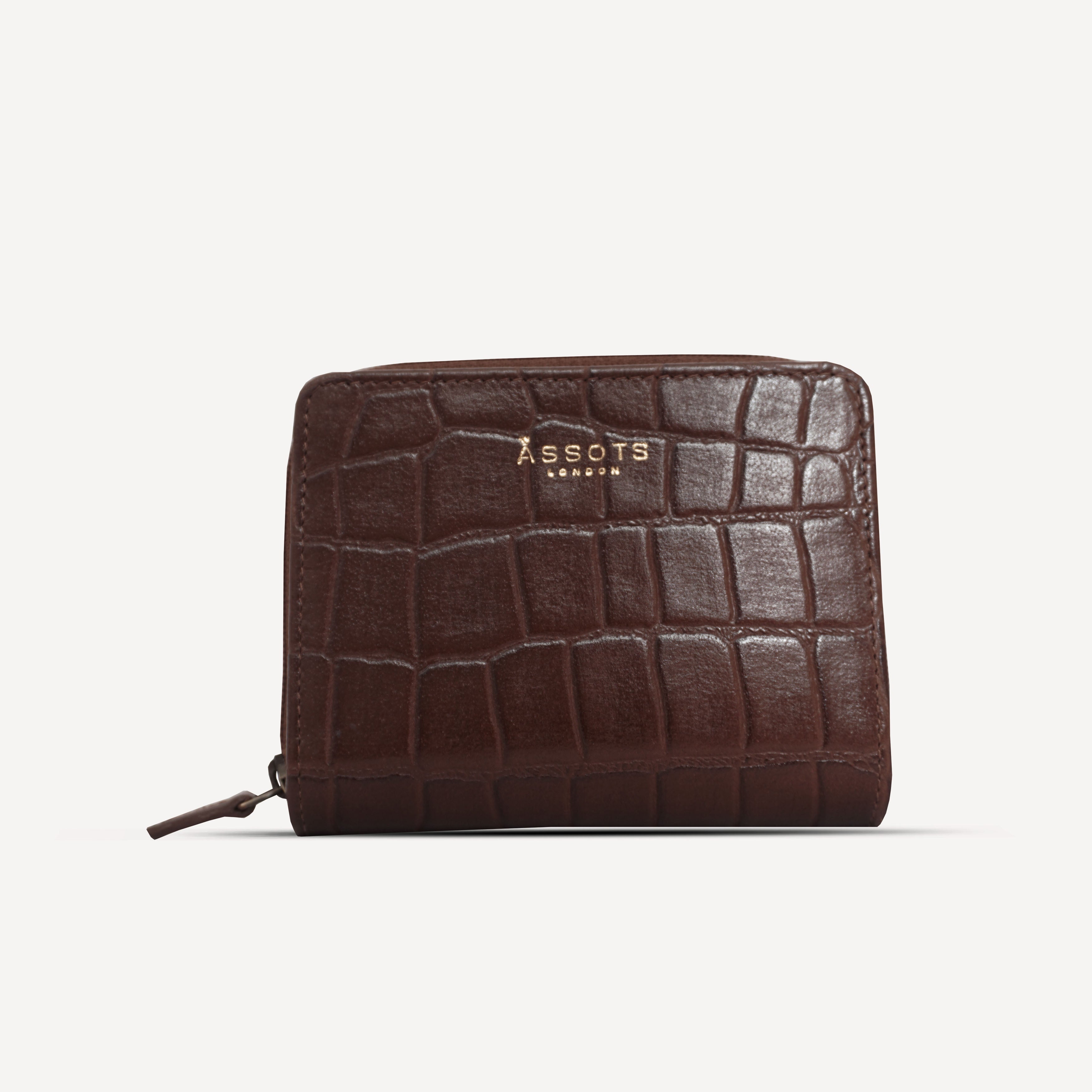 'JOLLY' Brown Croc Real Leather Designer Zip-Top Wallet